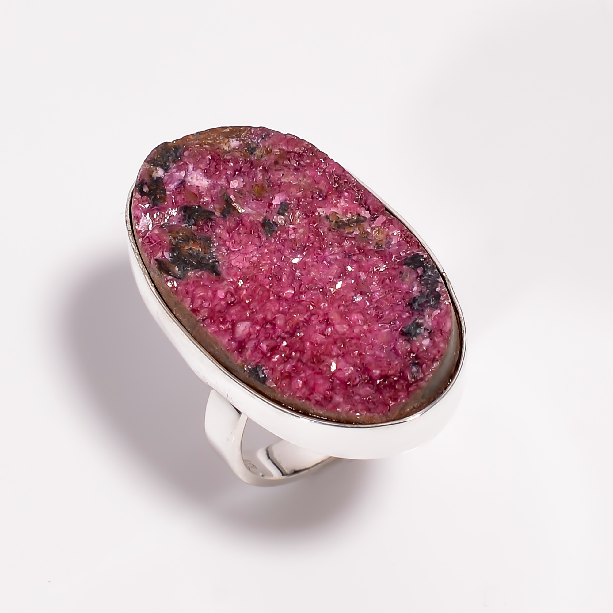 Cobalto Calcite Druzy Gemstone 925 Sterling Silver Ring Size US 6