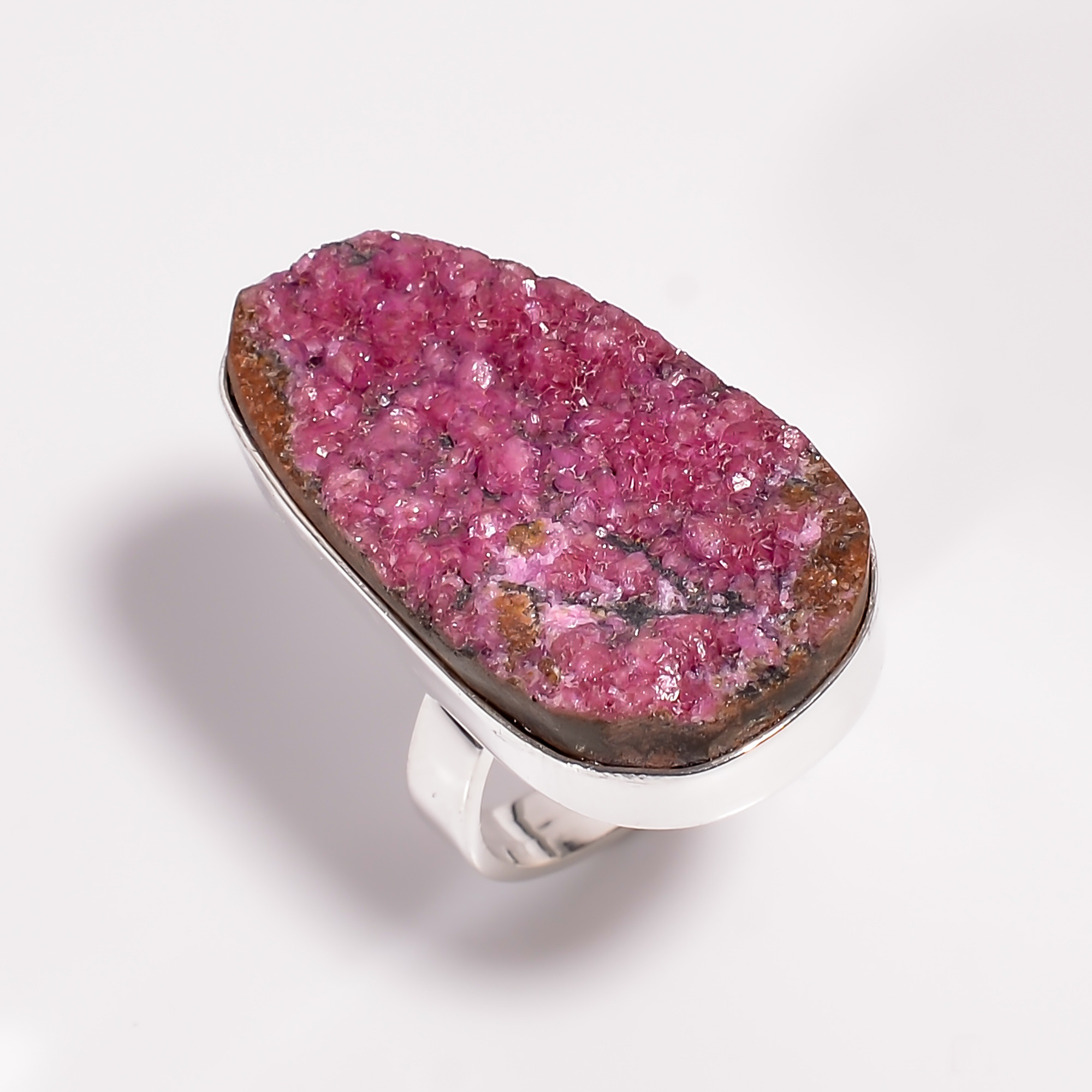925 Sterling Silver Ring Size US 7 Cobalto Calcite Druzy Gemstone