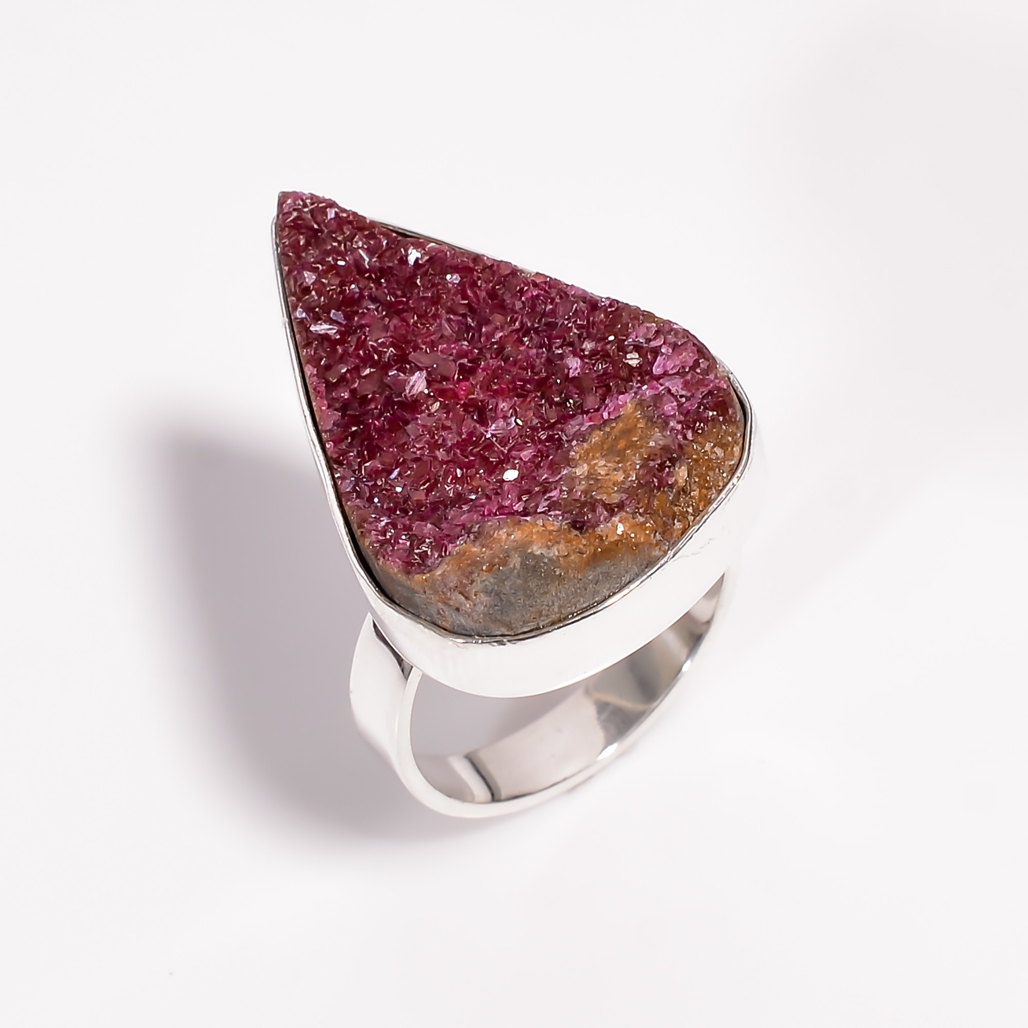 Cobalto Calcite Druzy Gemstone 925 Sterling Silver Ring Size US 8
