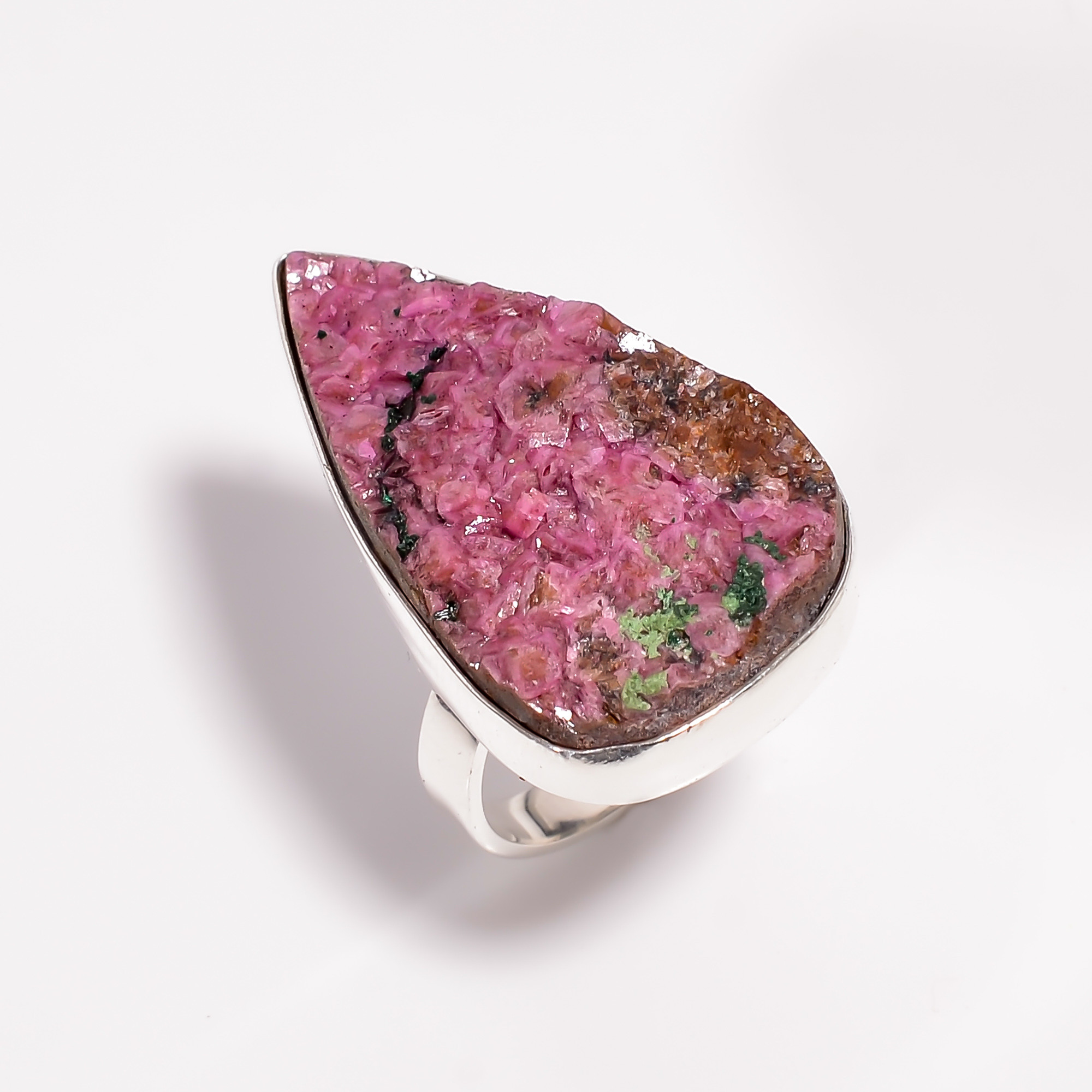 Cobalto Calcite Druzy Gemstone 925 Sterling Silver Ring Size US 6
