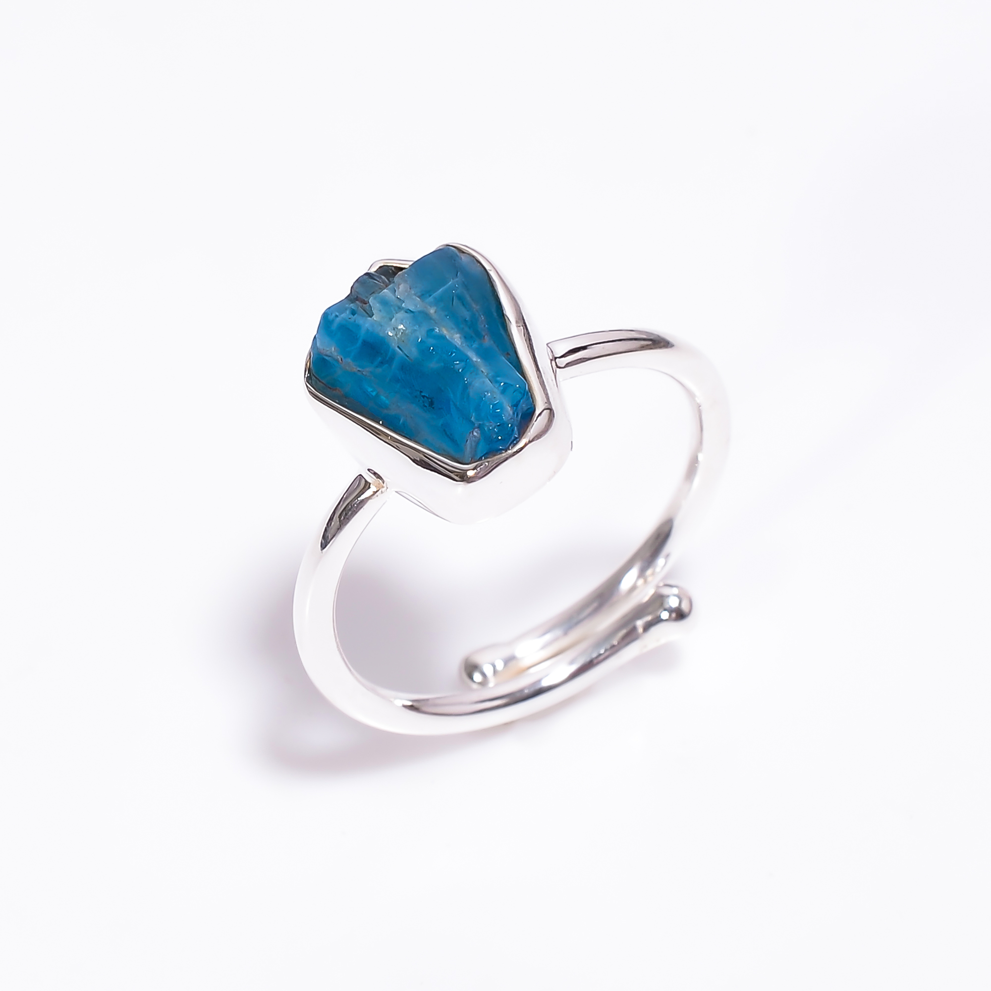 Natural Raw Neon Apatite Gemstone 925 Sterling Silver Adjustable Ring