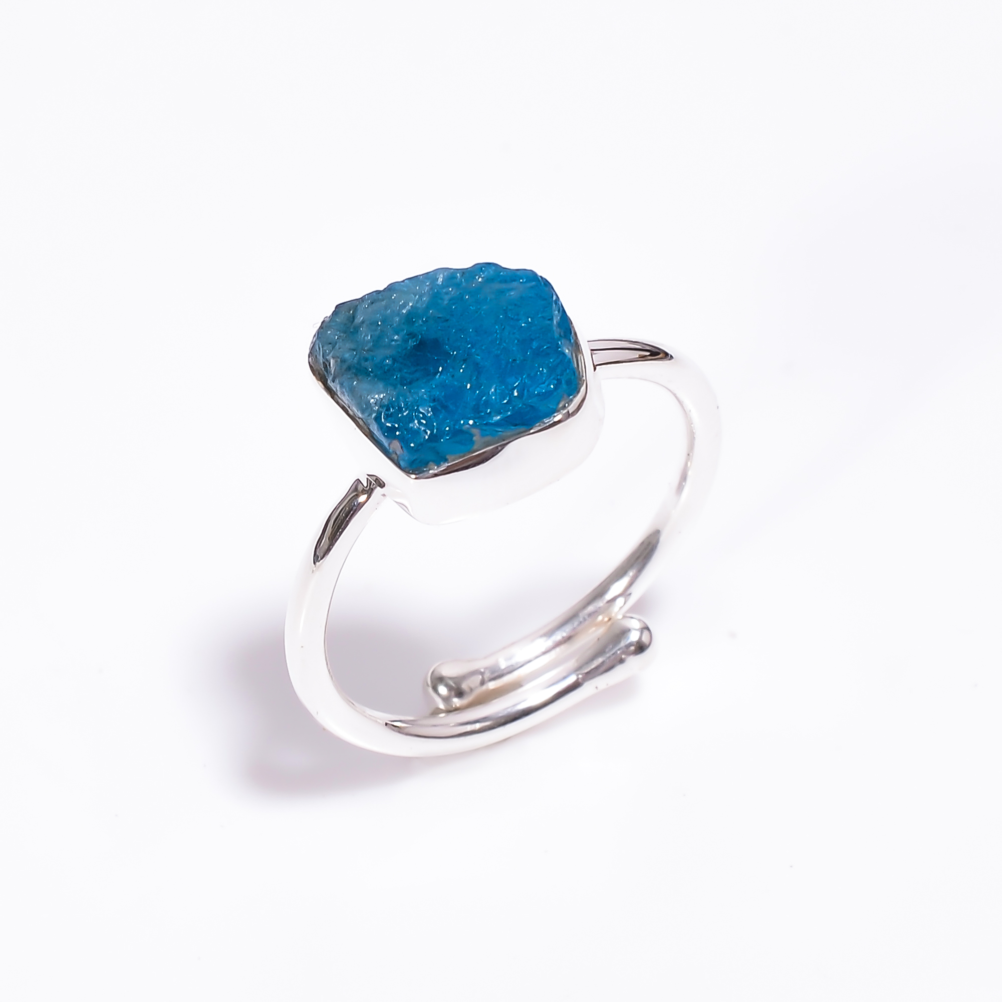 Natural Raw Neon Apatite Gemstone 925 Sterling Silver Adjustable Ring
