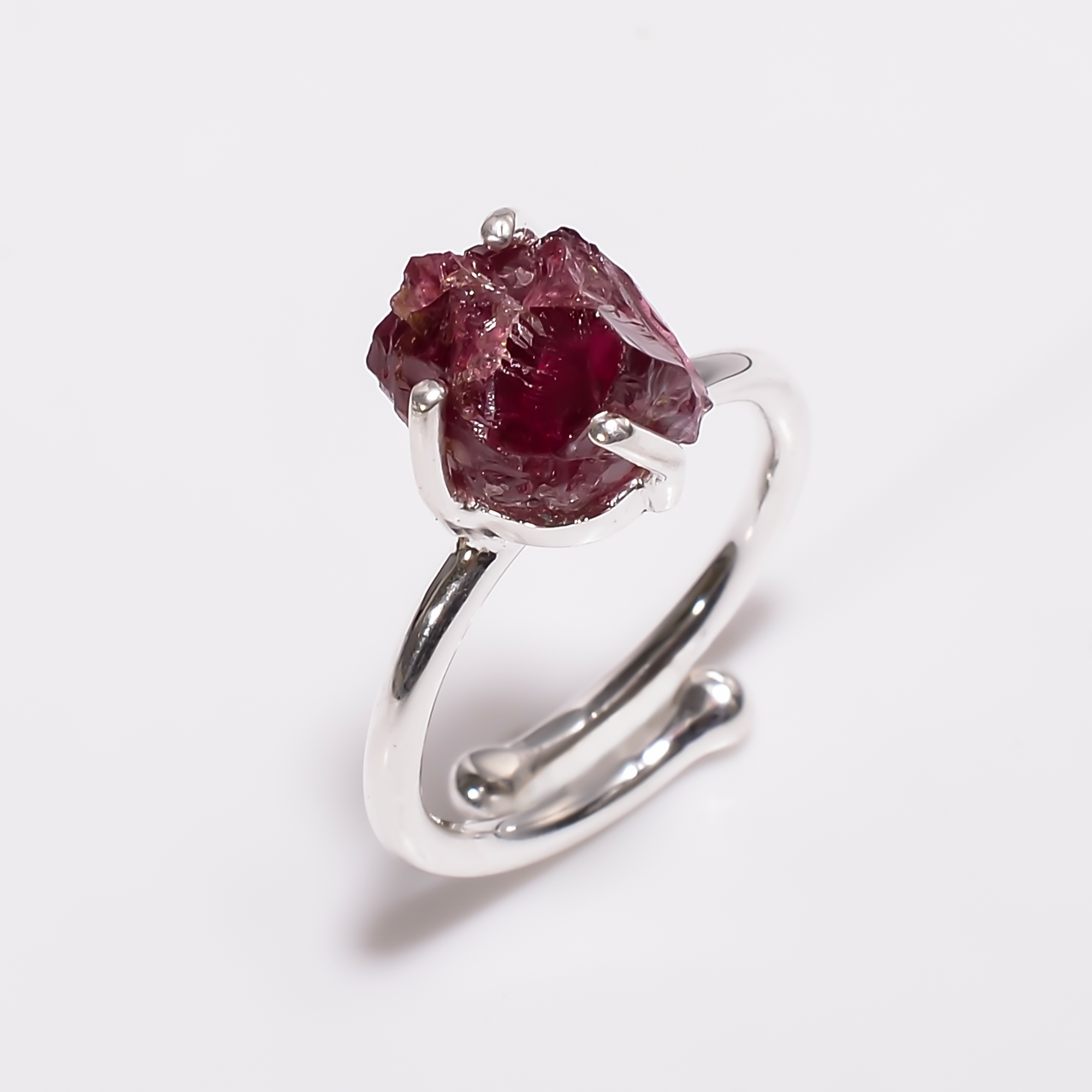 Garnet Raw Gemstone 925 Sterling Silver Adjustable Ring
