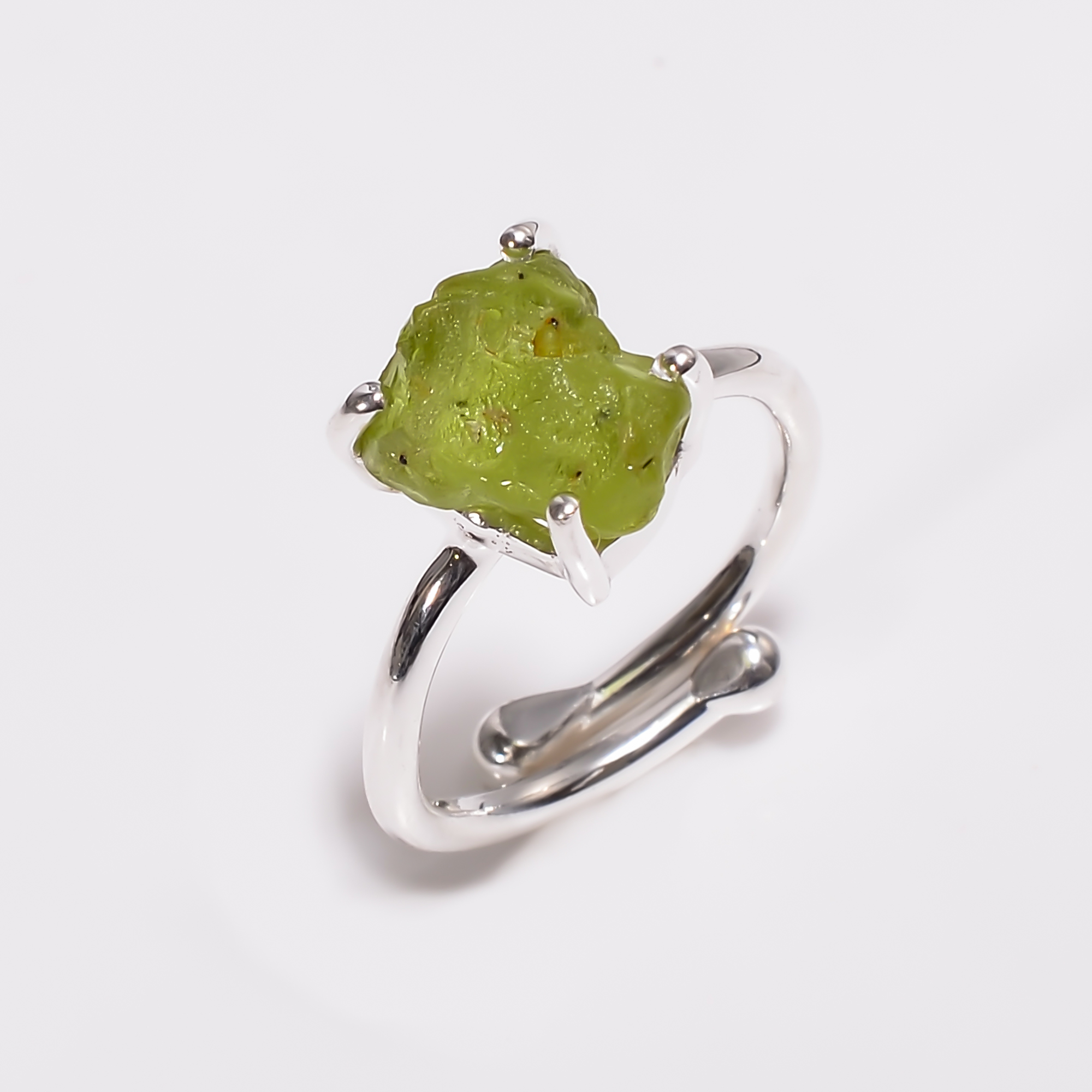 Peridot Raw Gemstone 925 Sterling Silver Ring Size US 6 Adjustable