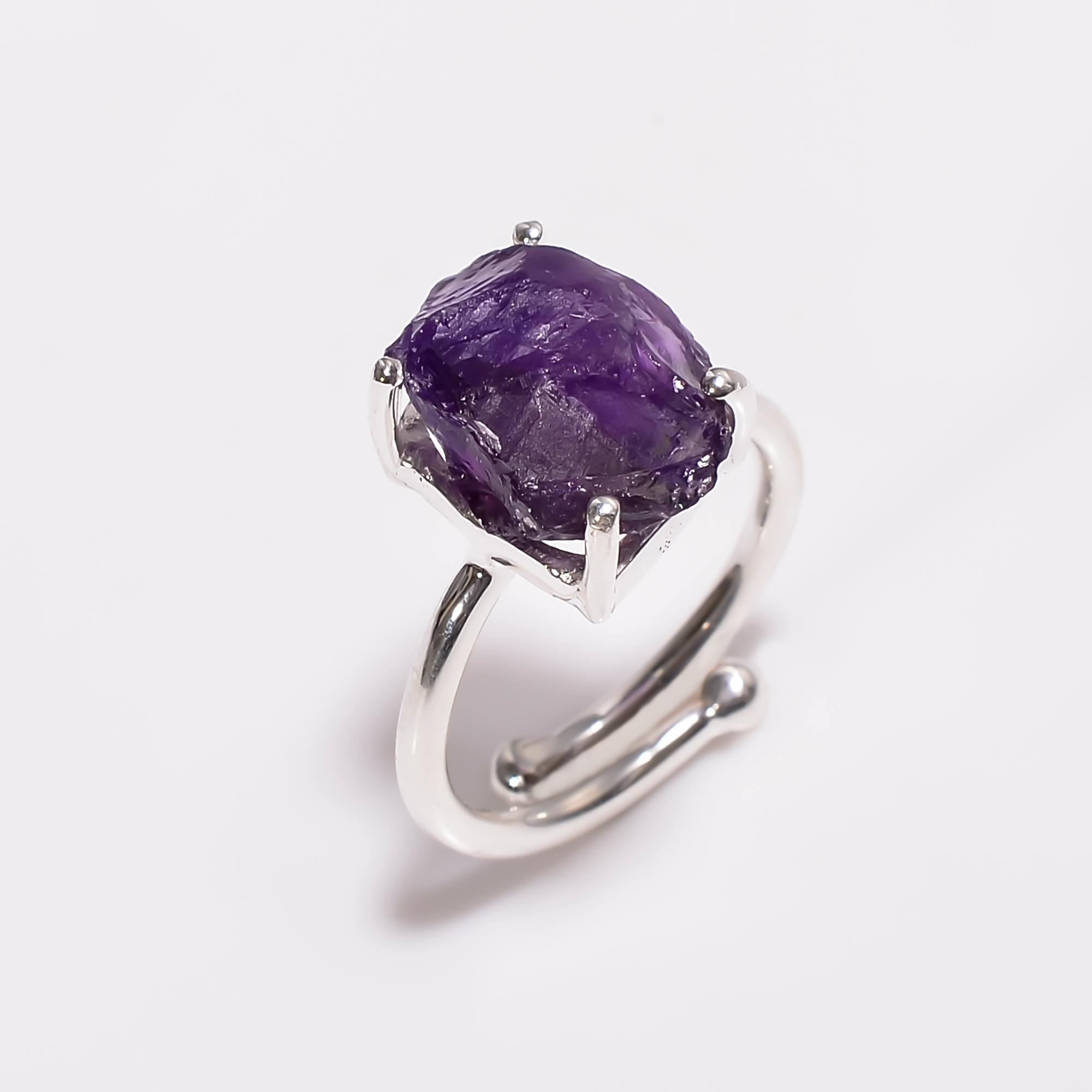 Amethyst Raw Gemstone 925 Sterling Silver Adjustable Ring