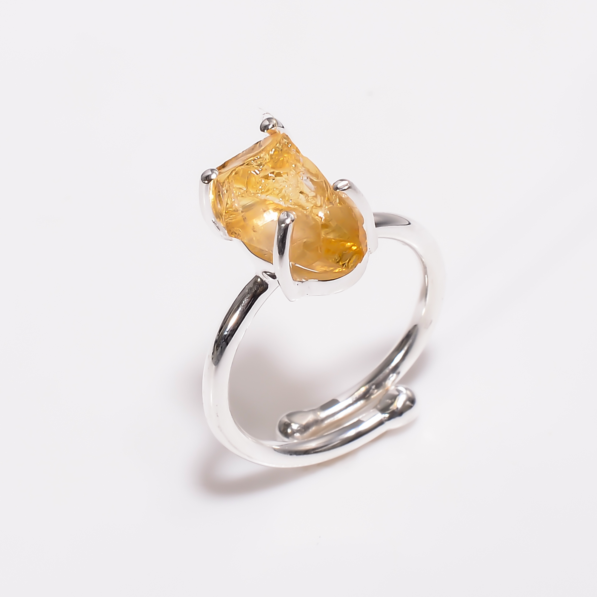 Citrine Raw Gemstone 925 Sterling Silver Adjustable Ring