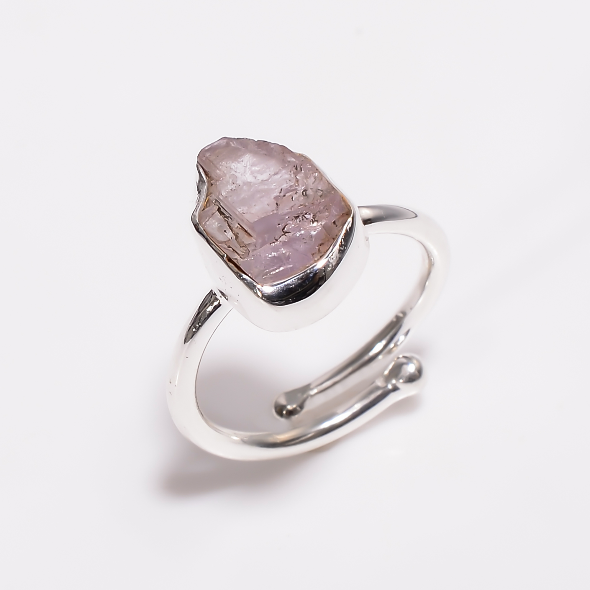 Kunzite Raw Gemstone 925 Sterling Silver Ring Adjustable