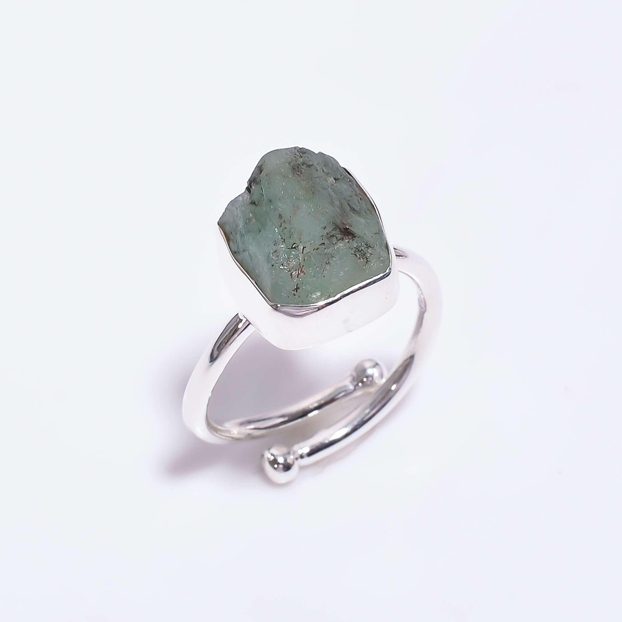 Emerald Raw Gemstone 925 Sterling Silver Ring Adjustable