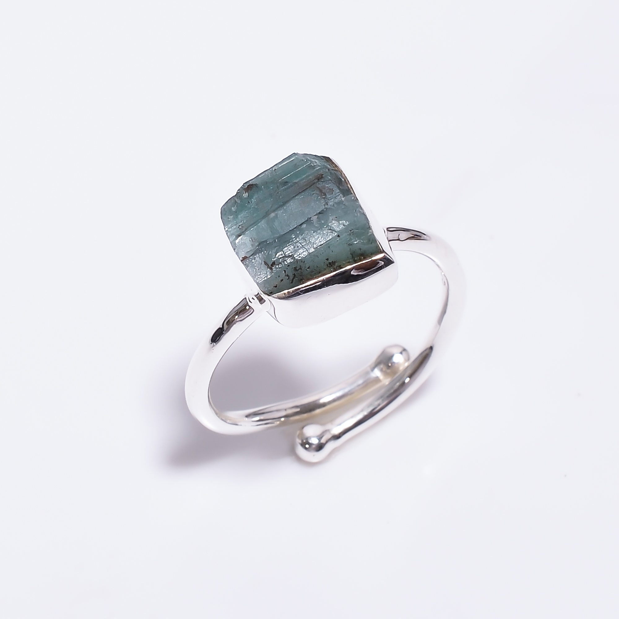 Emerald Raw Gemstone 925 Sterling Silver Ring Adjustable