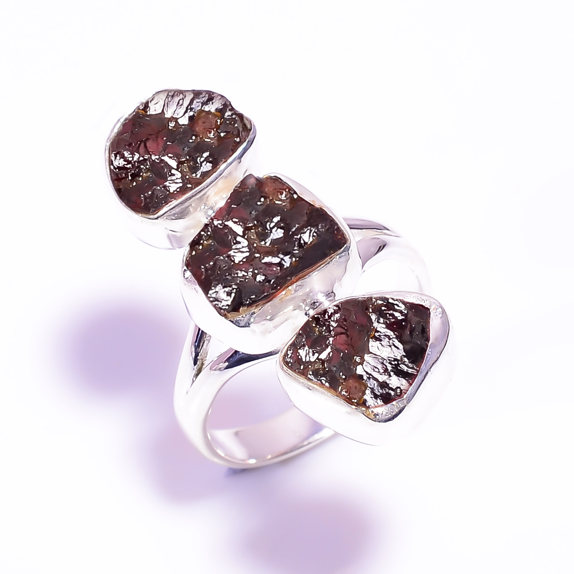 Natural Raw Garnet Gemstone 925 Sterling Silver Adjustable Ring