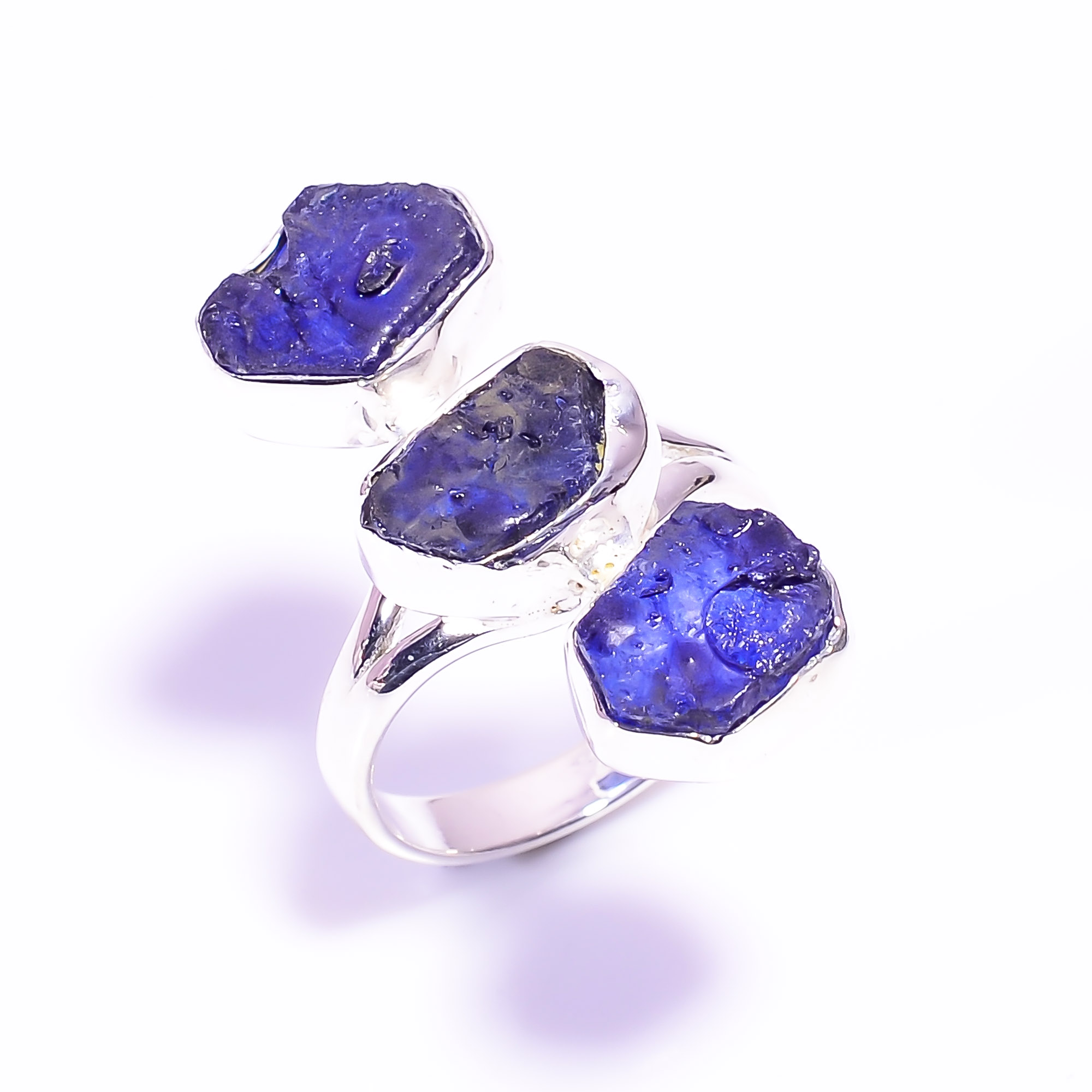 Raw Sapphire Gemstone 925 Sterling Silver Ring Size US 55 Adjustable