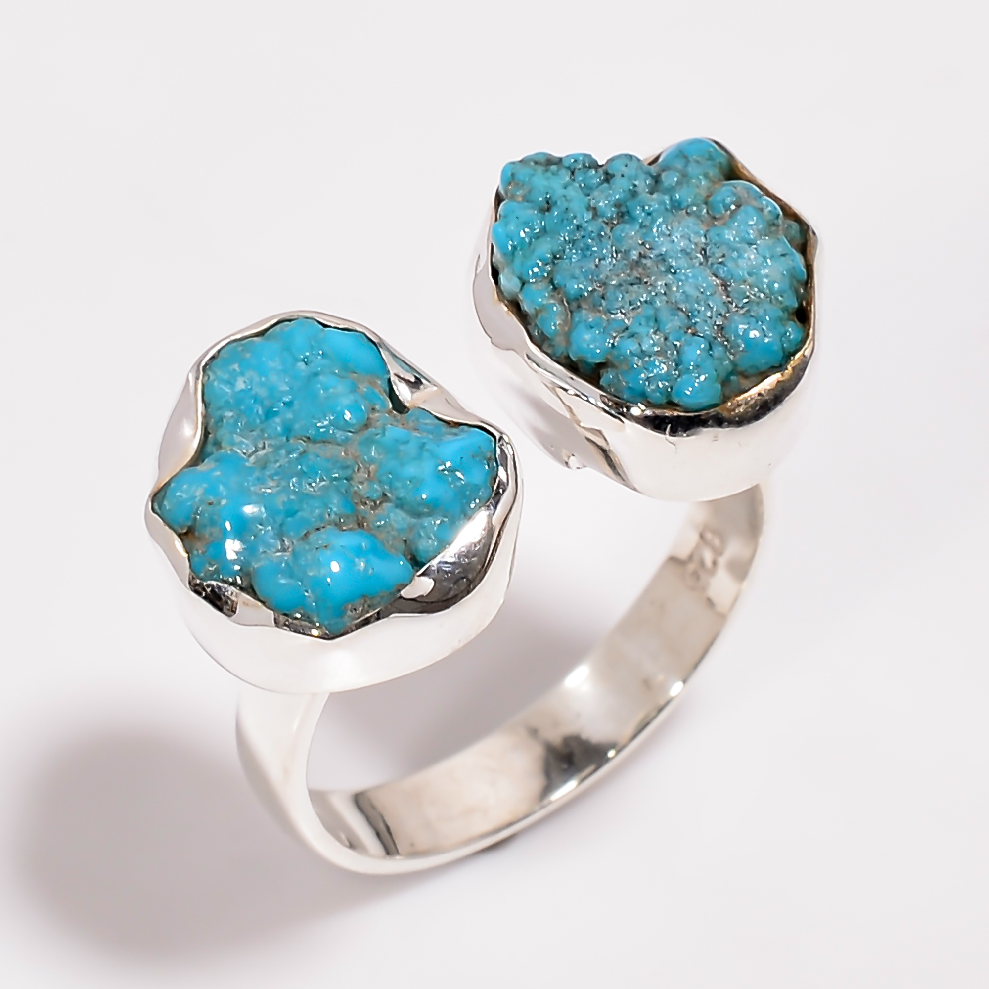 Arizona Turquoise Raw Gemstone 925 Sterling Silver Adjustable Ring