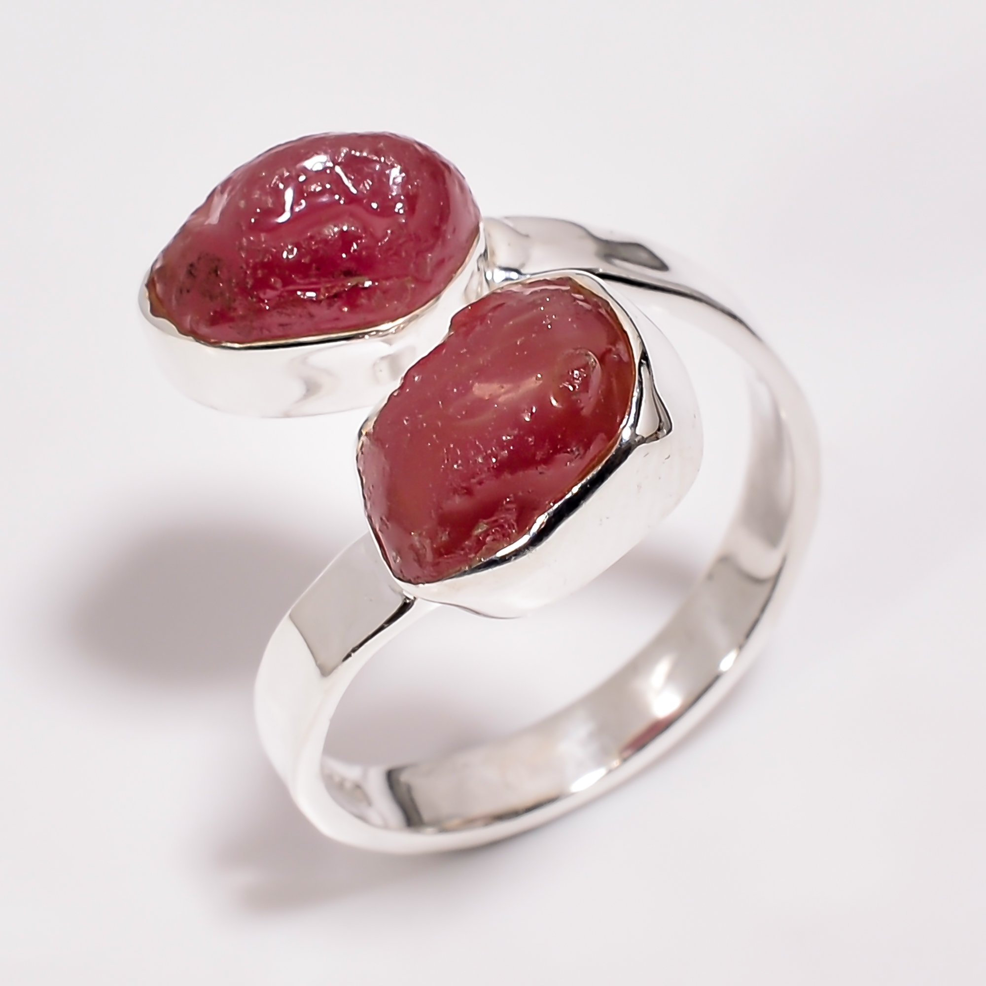 925 Sterling Silver Adjustable Hammered Ring Ruby Raw Gemstone
