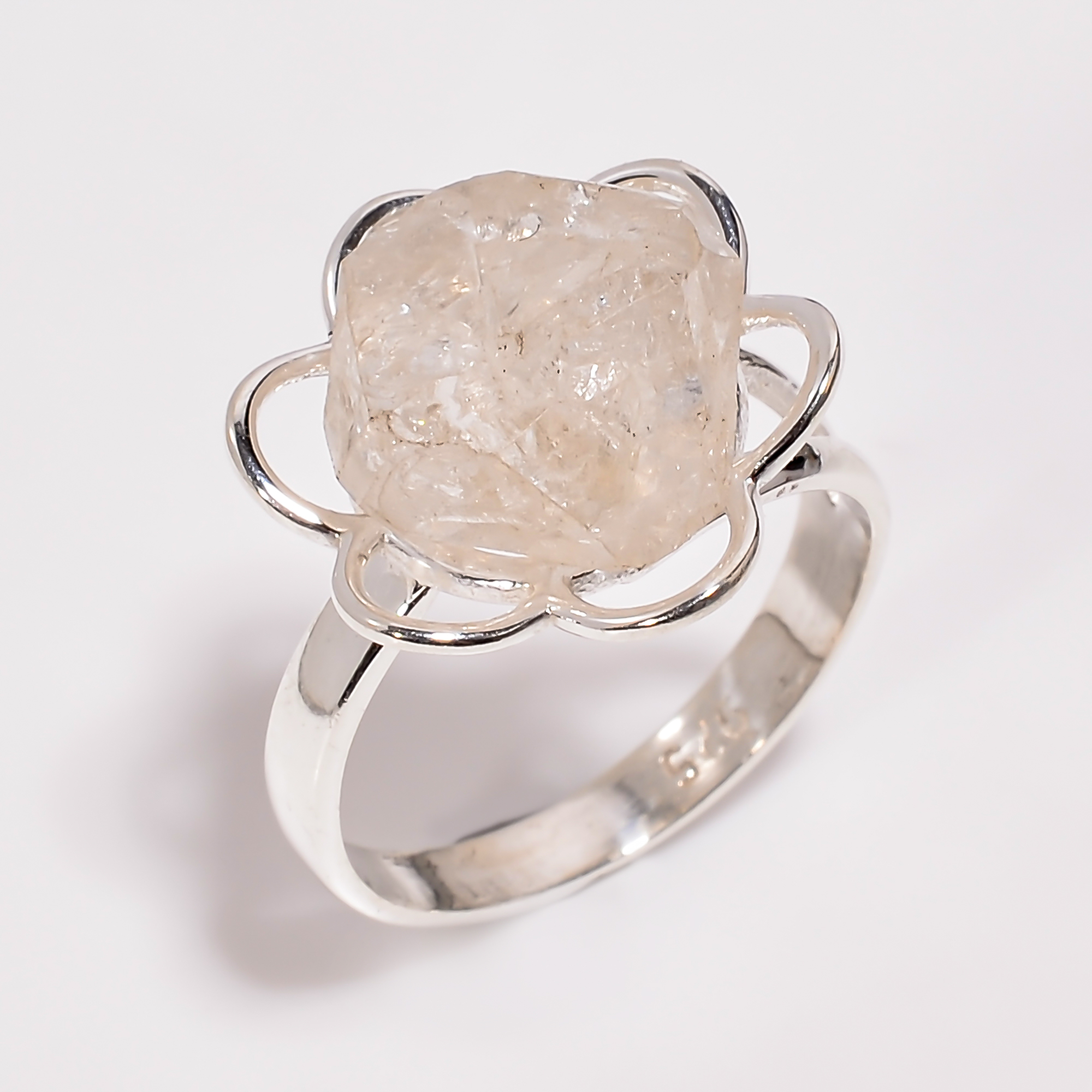Natural Raw Herkimer Diamond 925 Sterling Silver Adjustable Ring Size US 7