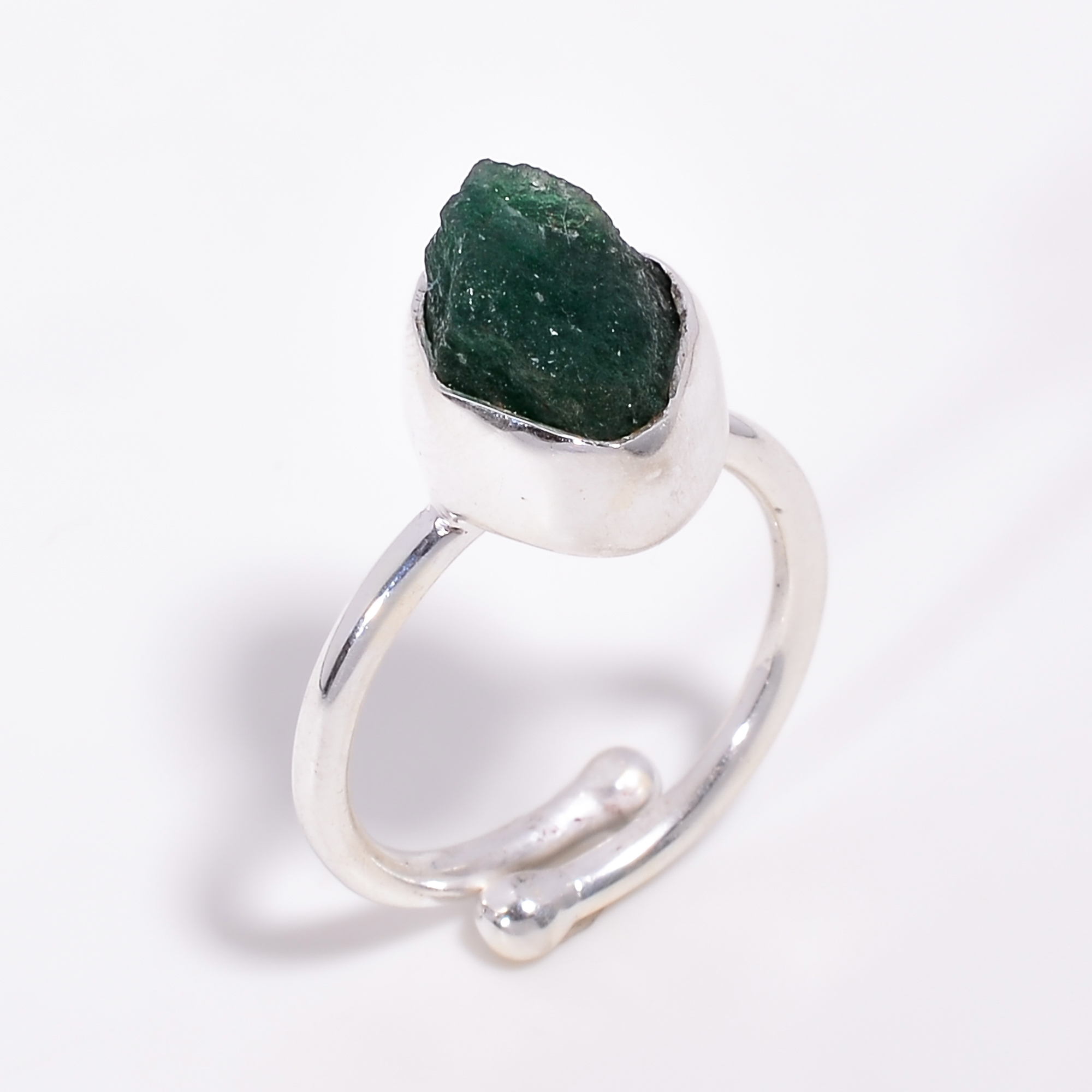 Green Aventurine Raw Gemstone 925 Sterling Silver Ring Adjustable