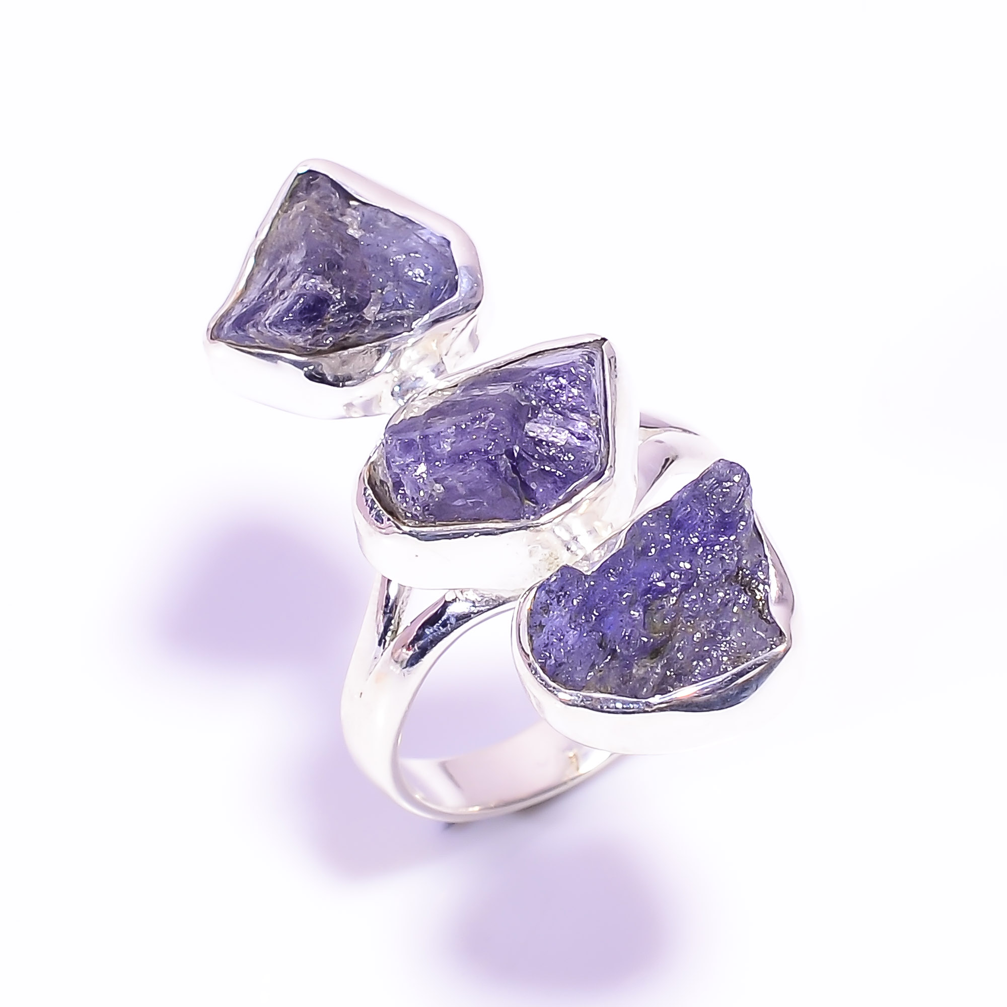 Natural Raw Tanzanite Gemstone 925 Sterling Silver Adjustable Ring