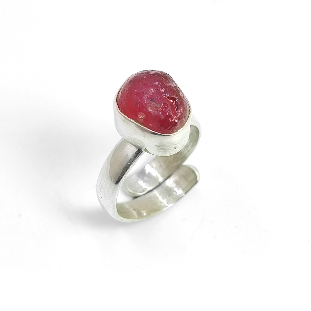 925 Sterling Silver Ring Ruby Raw Gemstone Size US 6 Adjustable