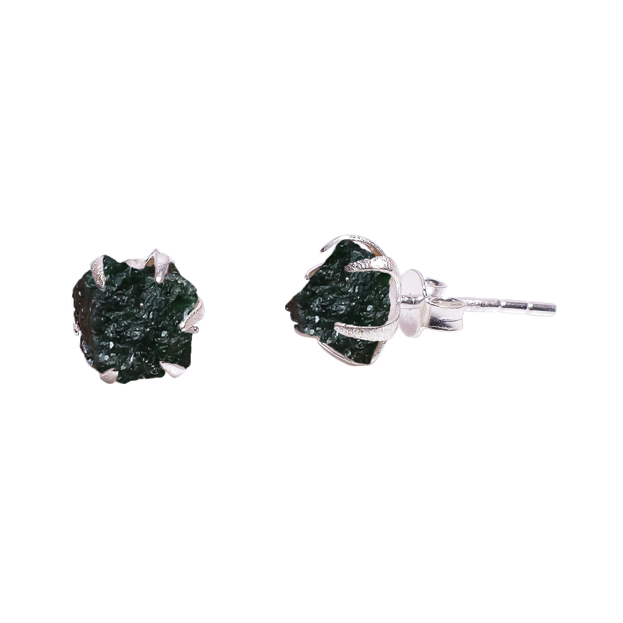 Green Aventurine Raw Gemstone 925 Sterling Silver Prong Stud Earrings