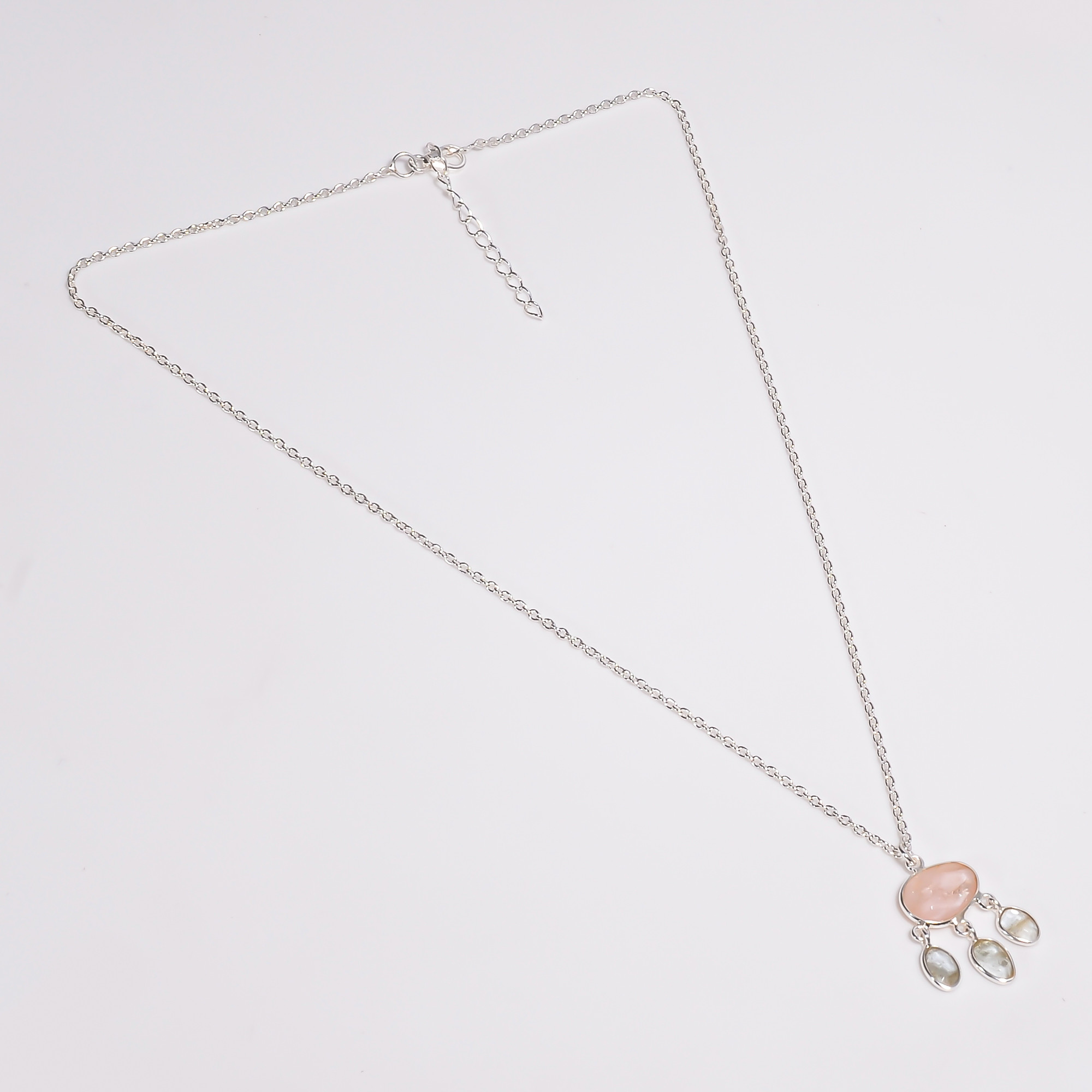 Morganite Aquamarine Rose Cut Gemstone 925 Sterling Silver Necklace