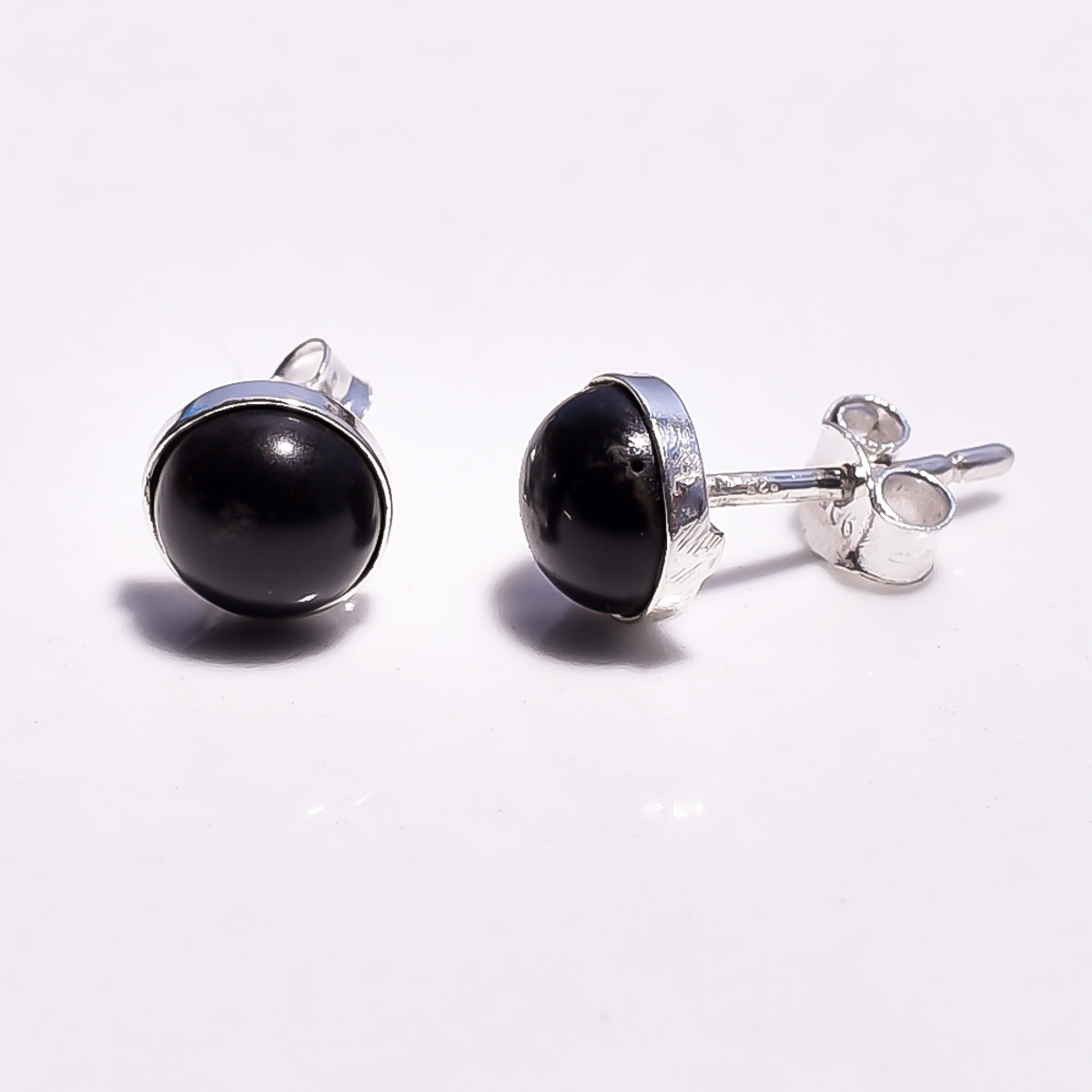 Natural Black Onyx Gemstone 925 Sterling Silver Stud Earrings