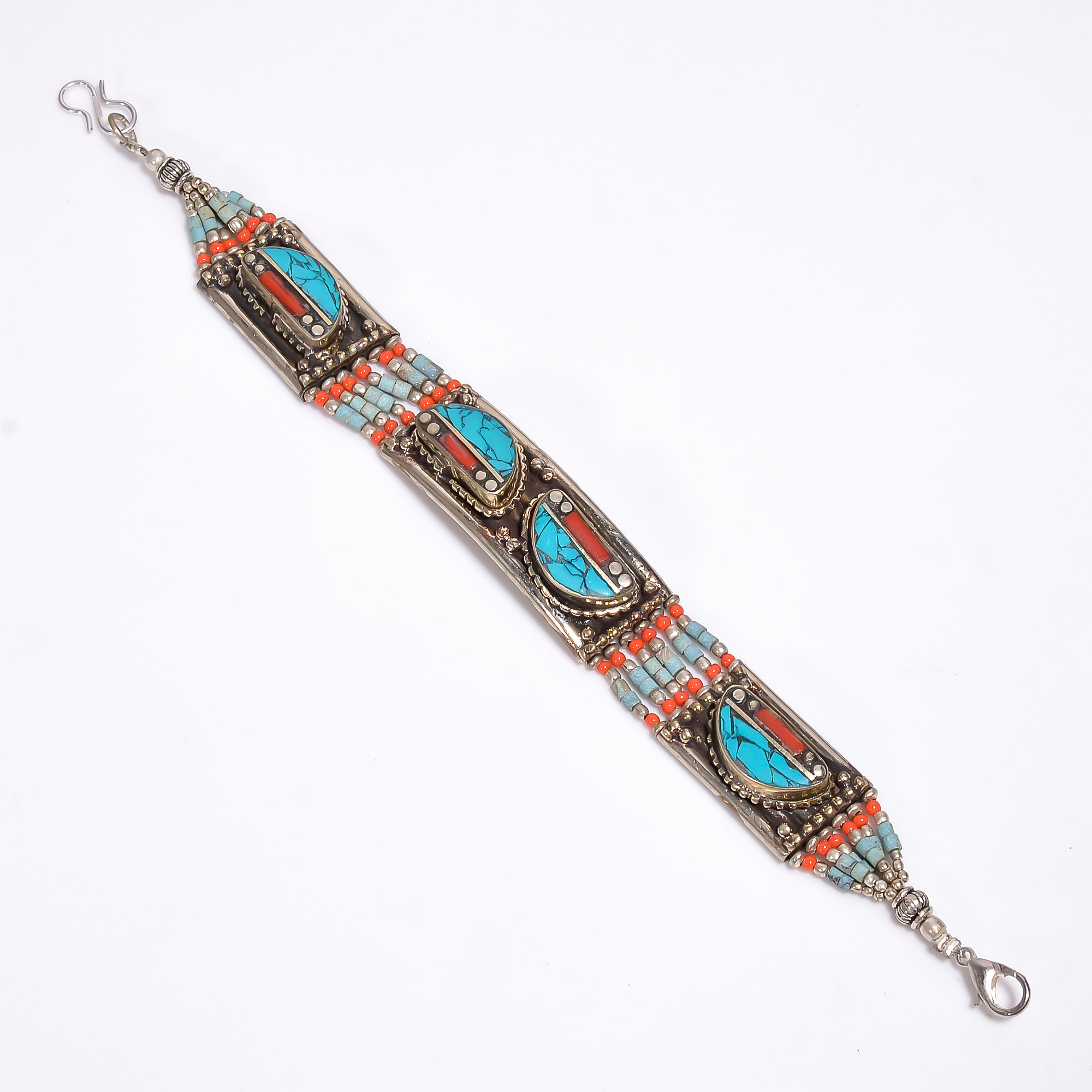 Turquoise Coral Gemstone Tibetan Silver Fashion Bracelet