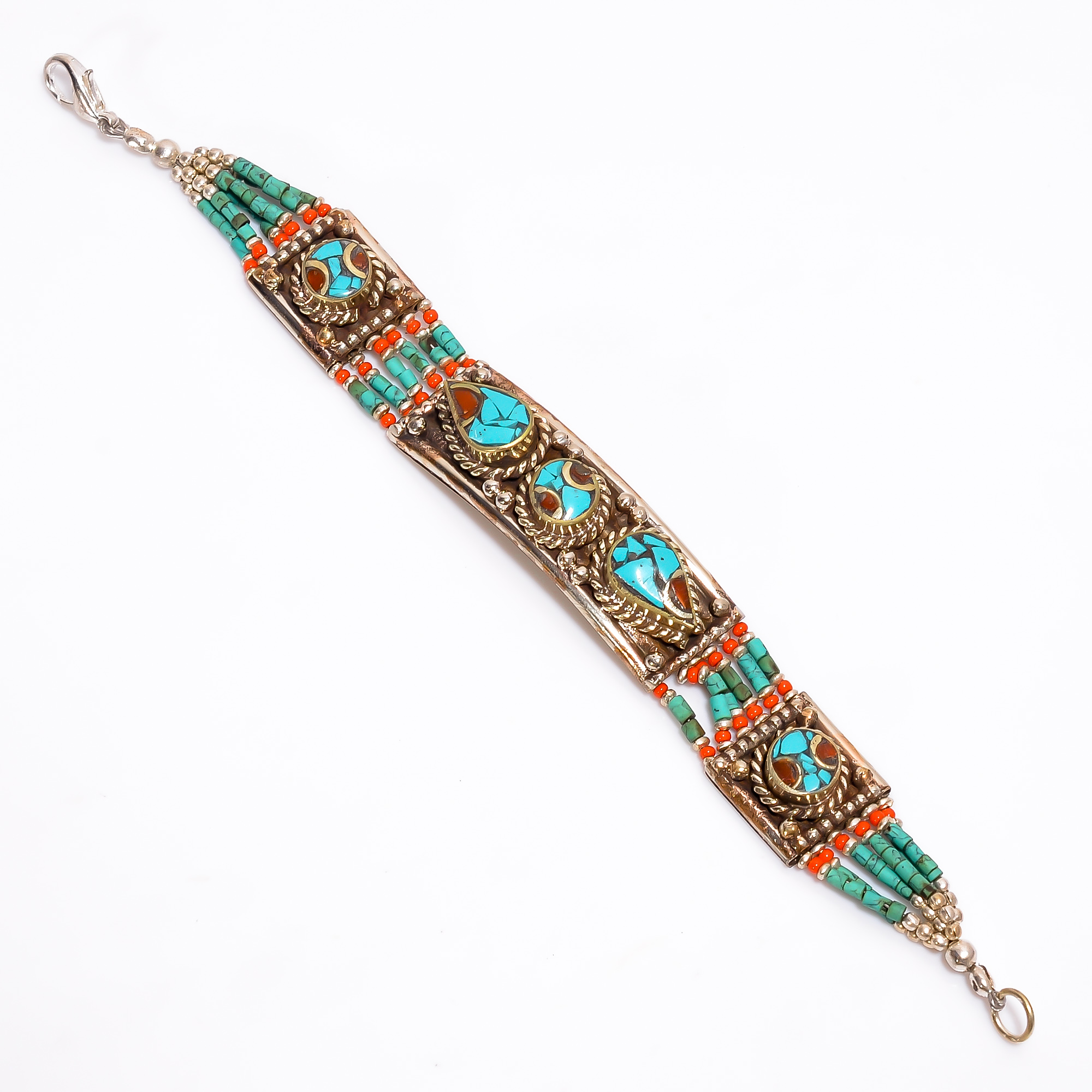 Turquoise Coral Gemstone Tibetan Silver Fashion Bracelet