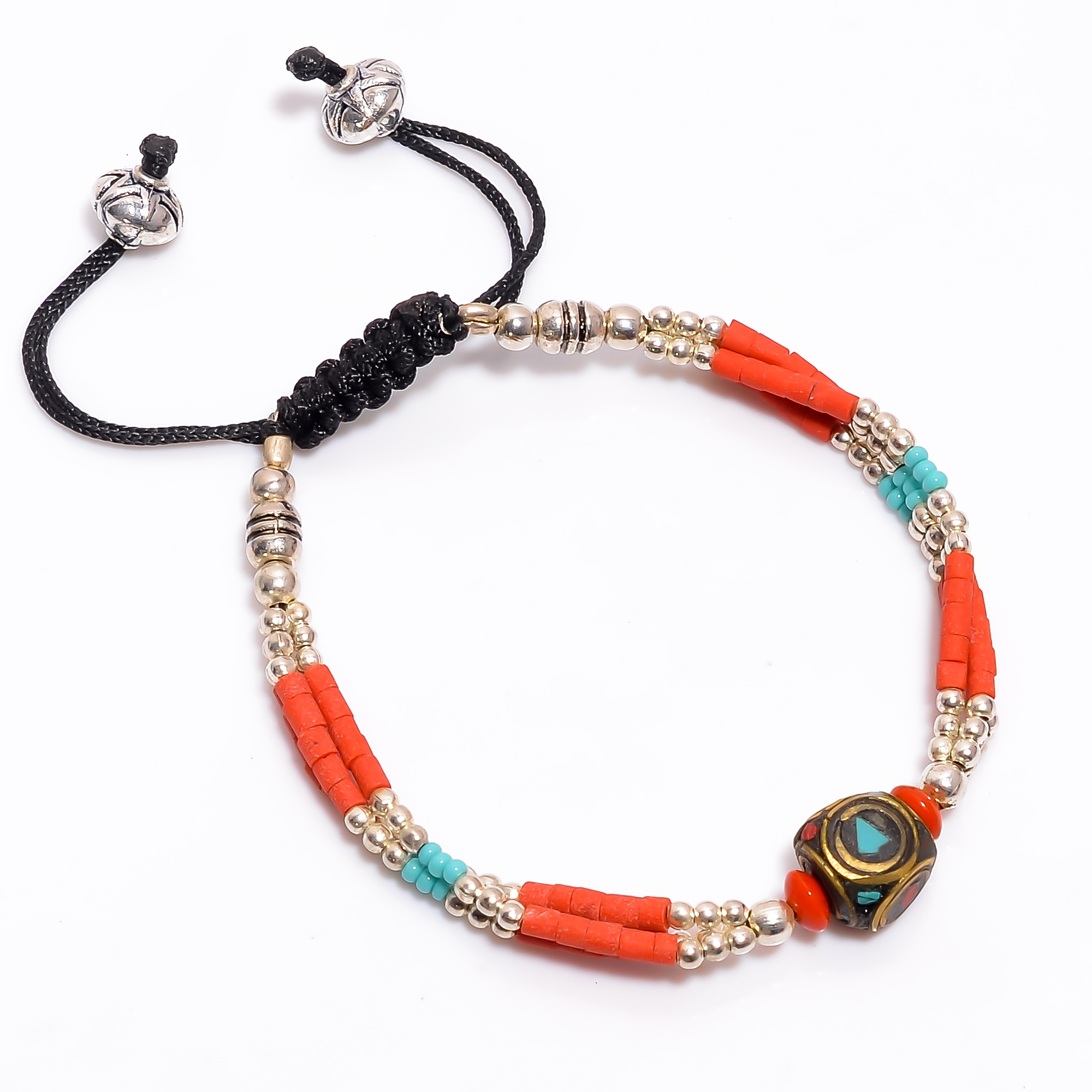 Turquoise Coral Gemstone Tibetan Silver Fashion Bracelet Adjustable