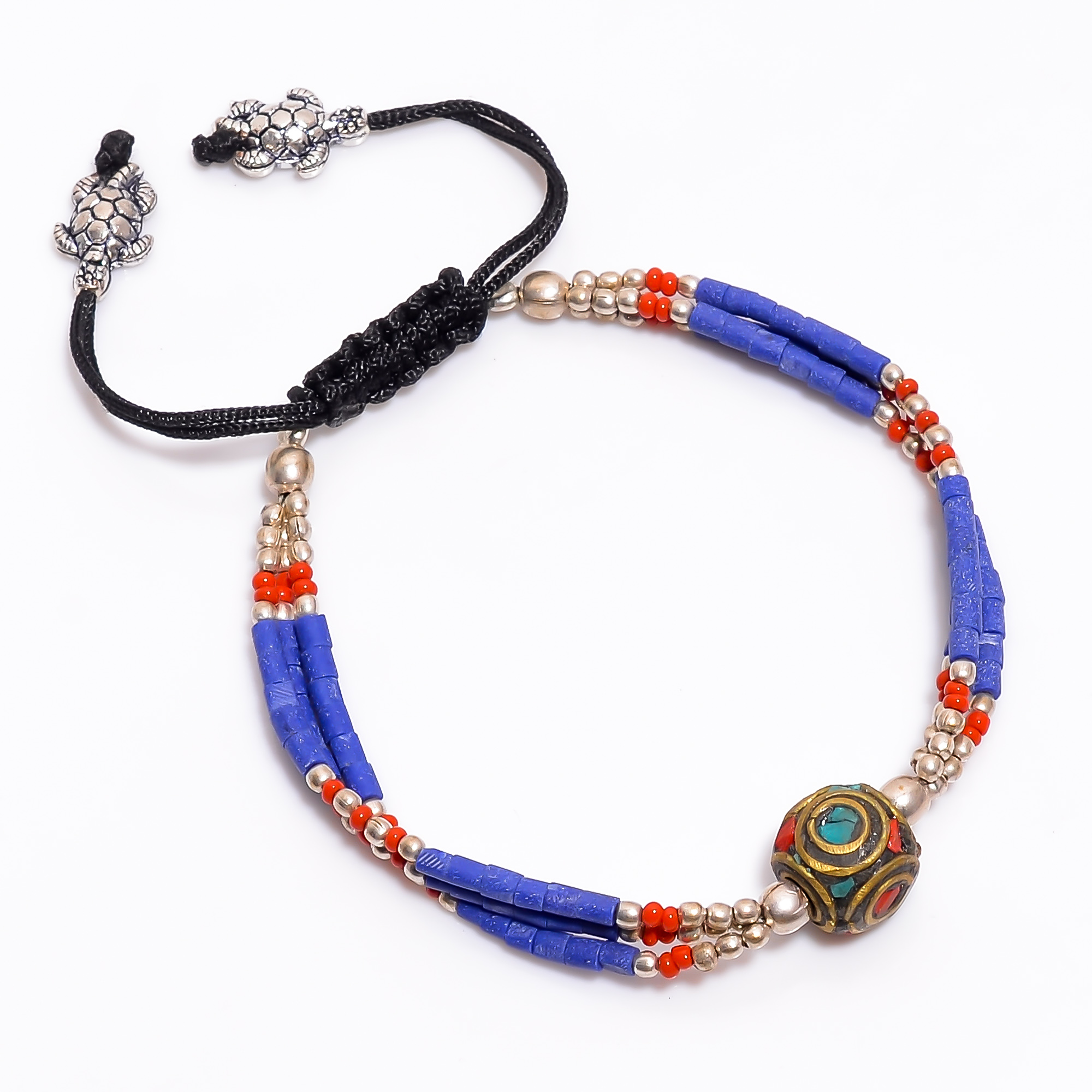 Lapis Coral Gemstone Tibetan Silver Fashion Bracelet Adjustable
