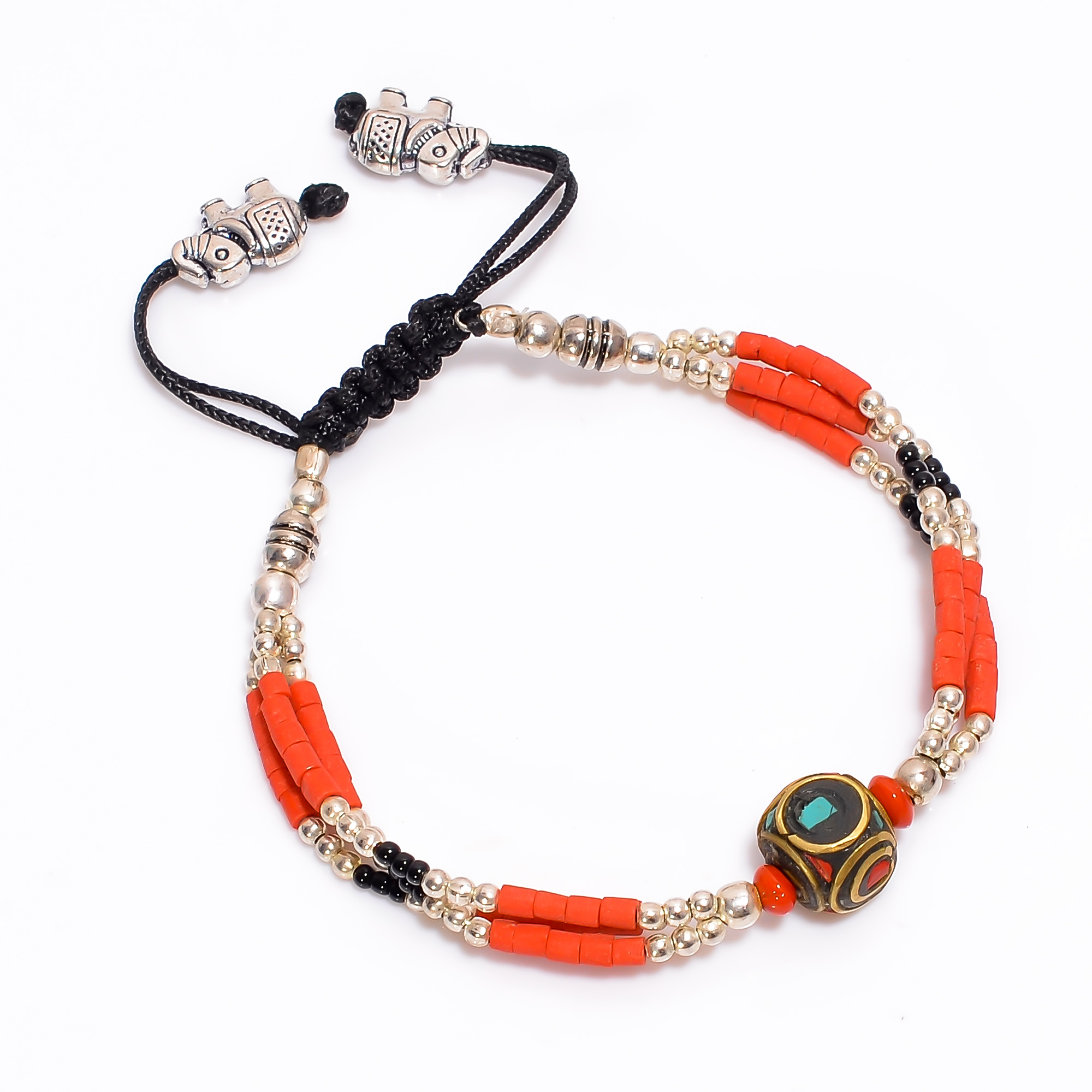 Turquoise Coral Gemstone Tibetan Silver Fashion Bracelet Adjustable