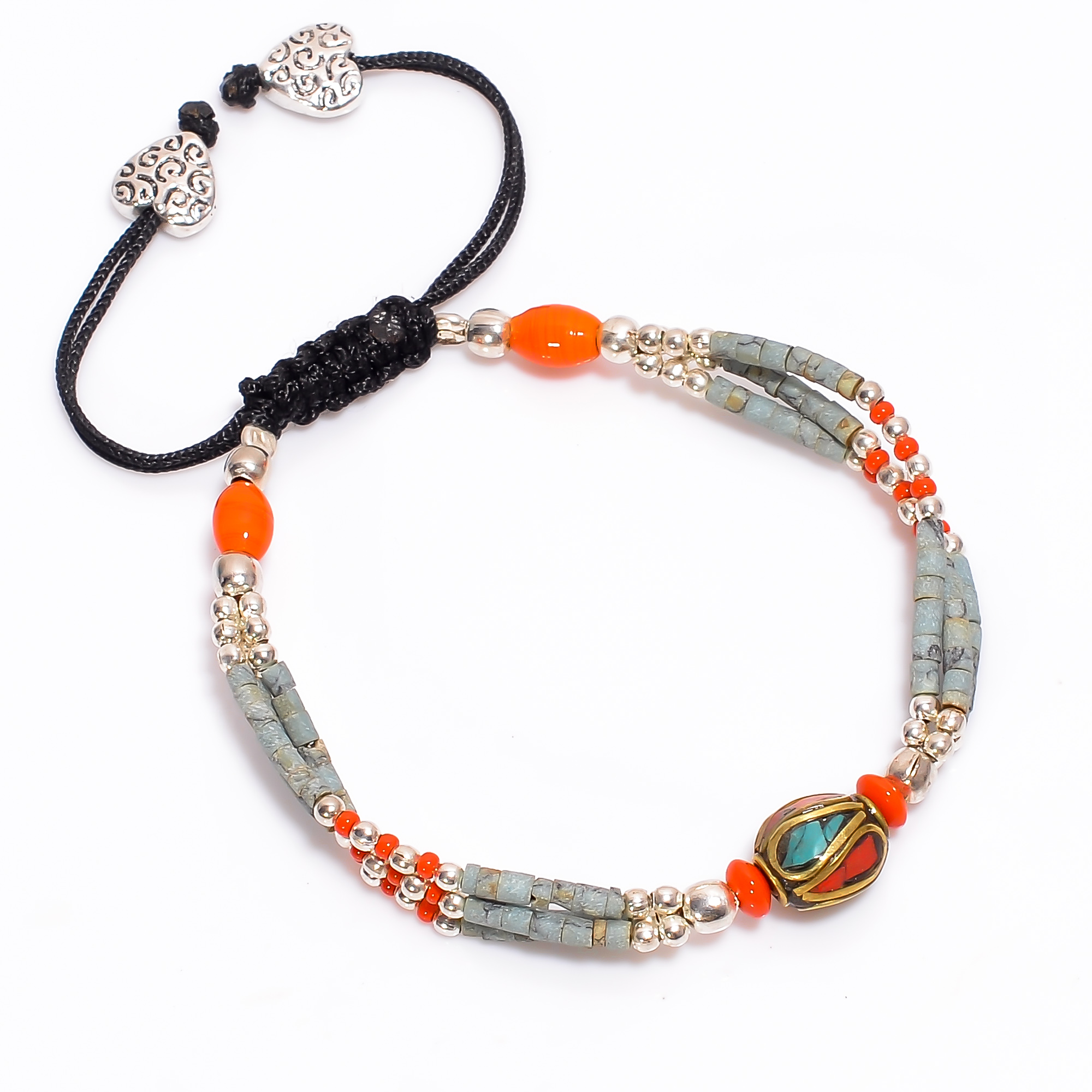 Turquoise Coral Gemstone Tibetan Silver Fashion Bracelet Adjustable
