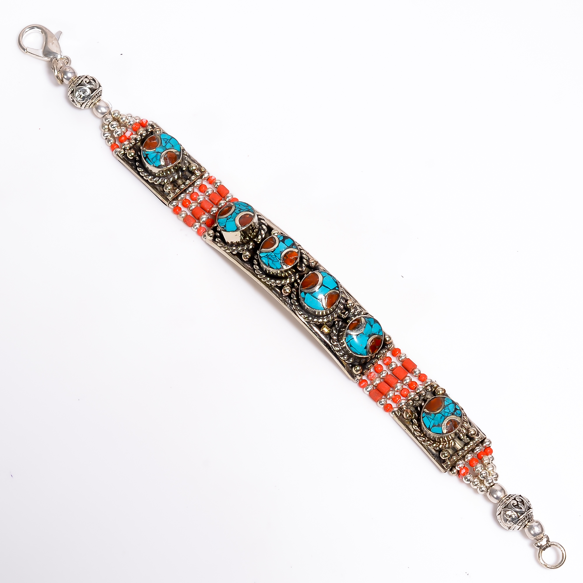 Turquoise Coral Gemstone Tibetan Silver Fashion Bracelet