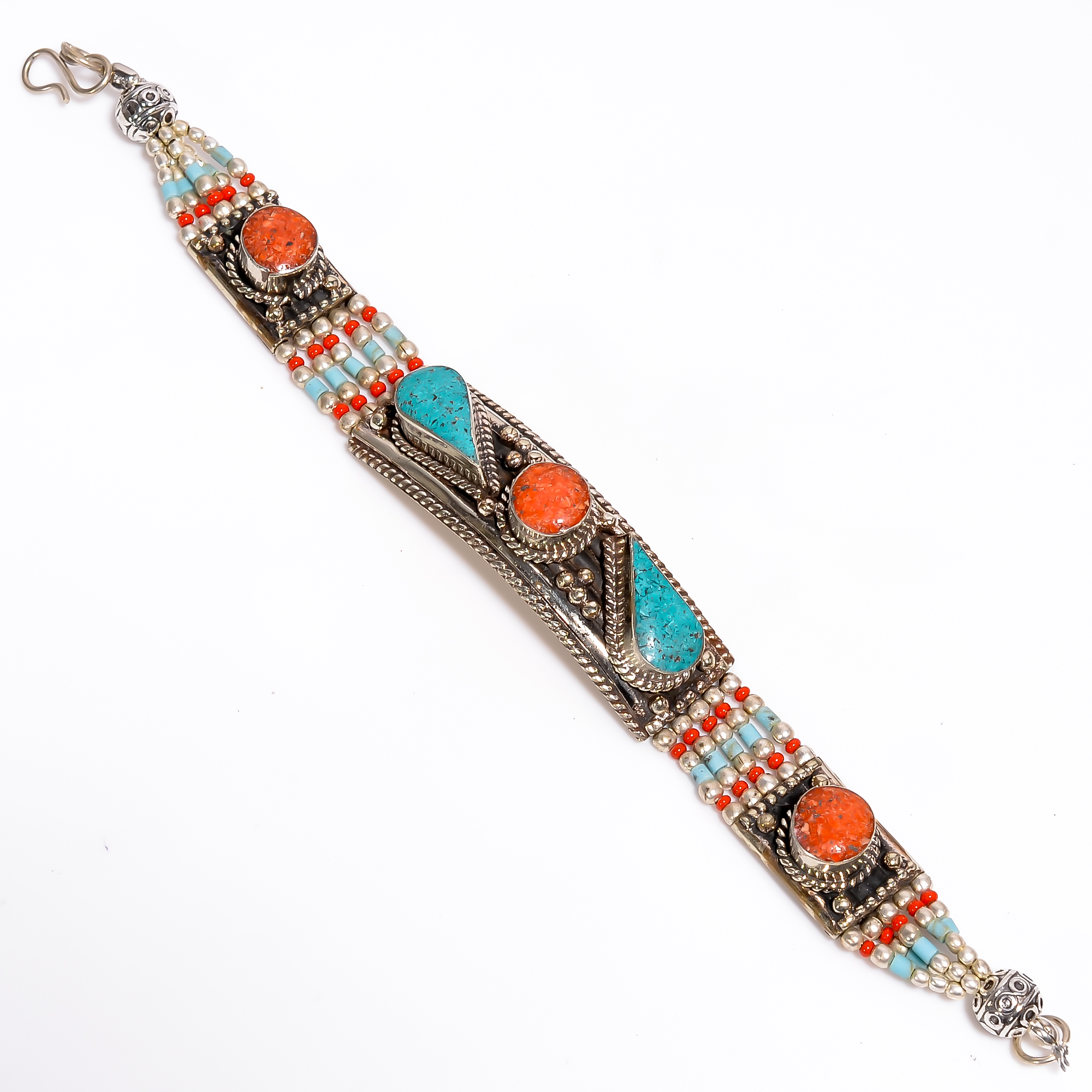 Turquoise Coral Gemstone Tibetan Silver Fashion Bracelet