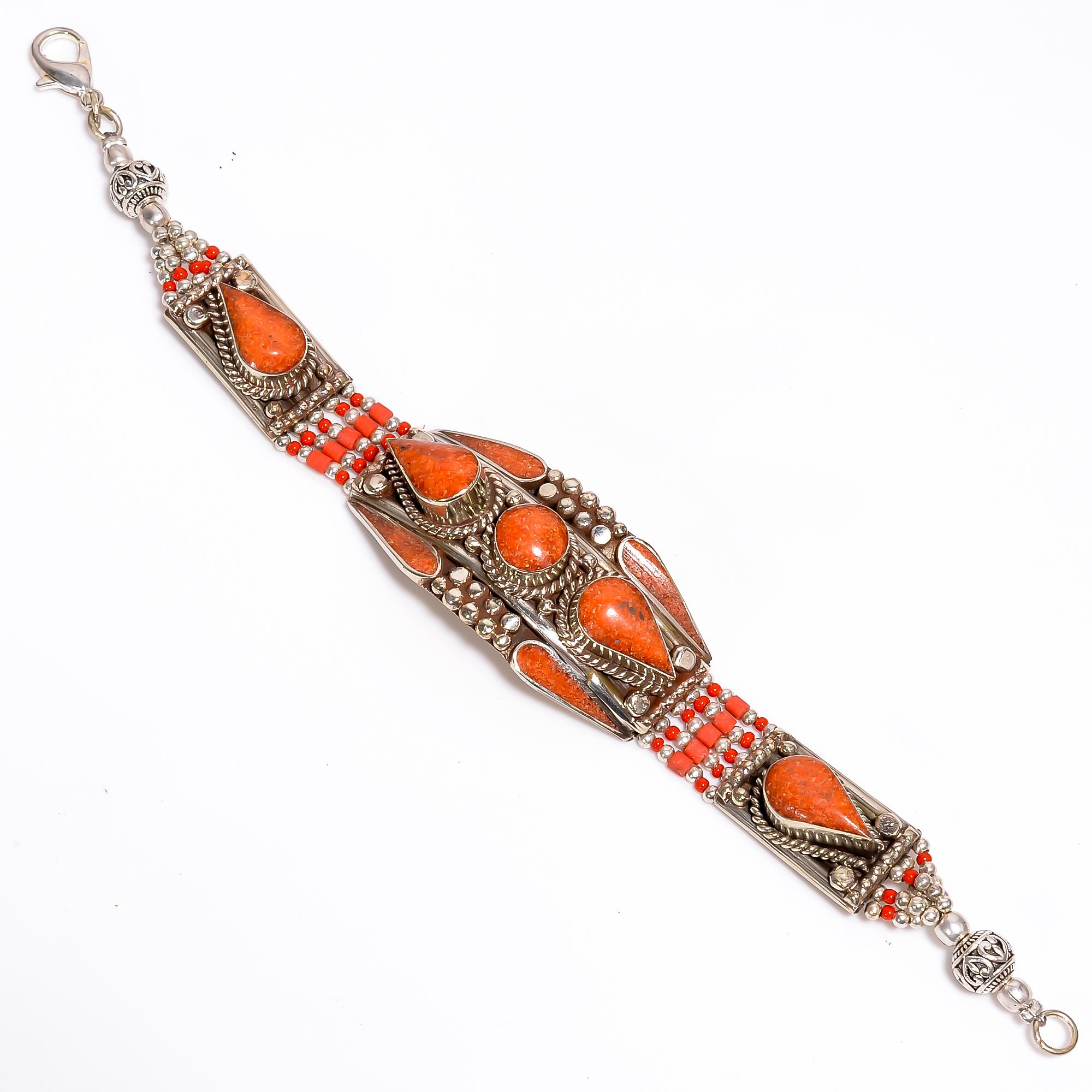 Coral Gemstone Tibetan Silver Fashion Bracelet
