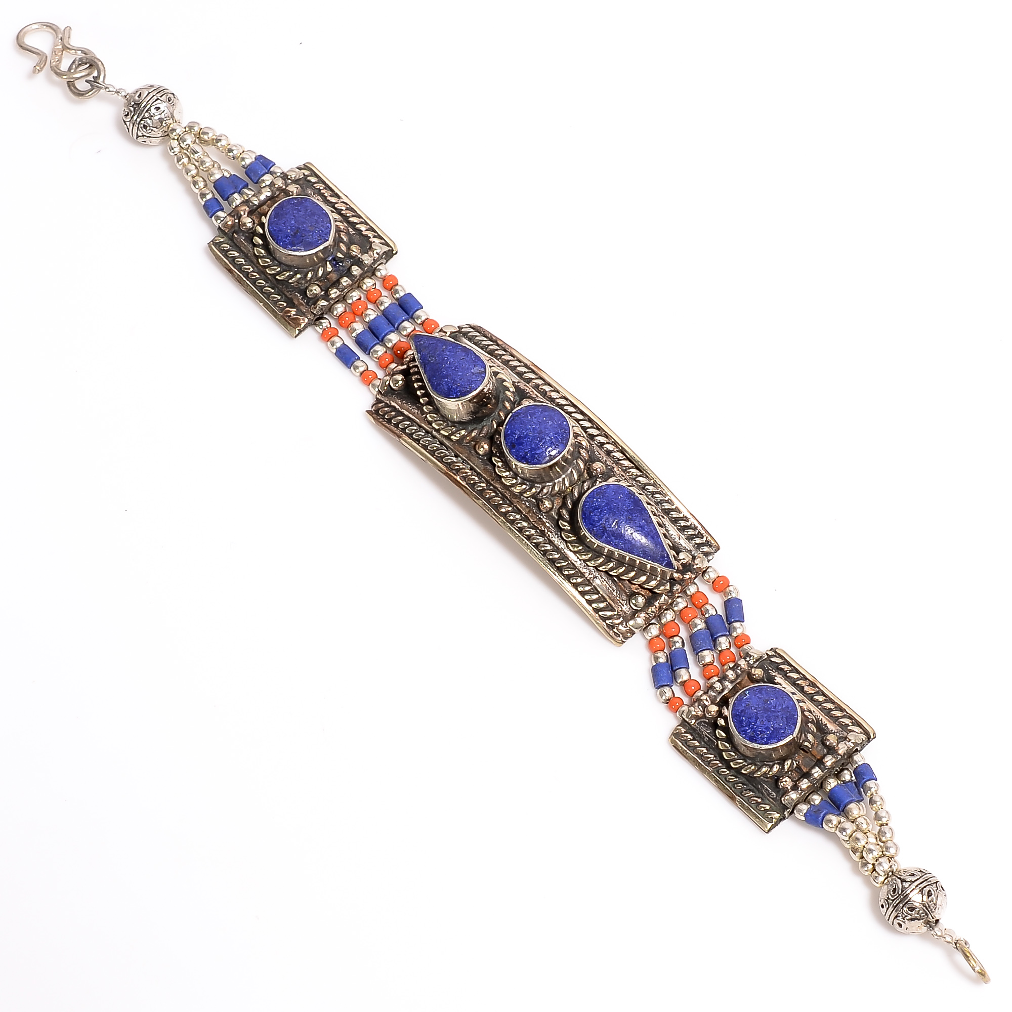 Lapis Coral Gemstone Tibetan Silver Fashion Bracelet