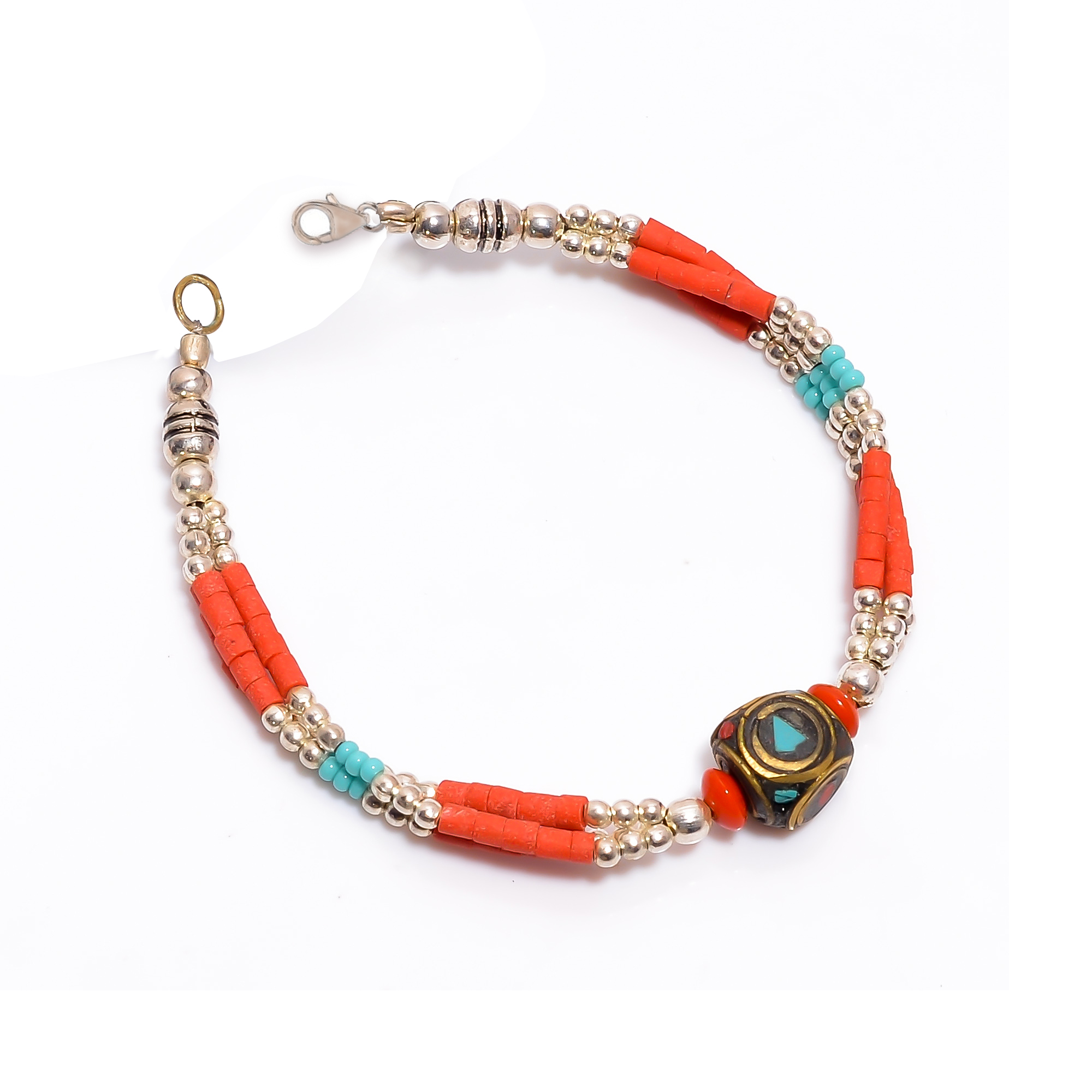 Turquoise Coral Gemstone Tibetan Silver Fashion Bracelet