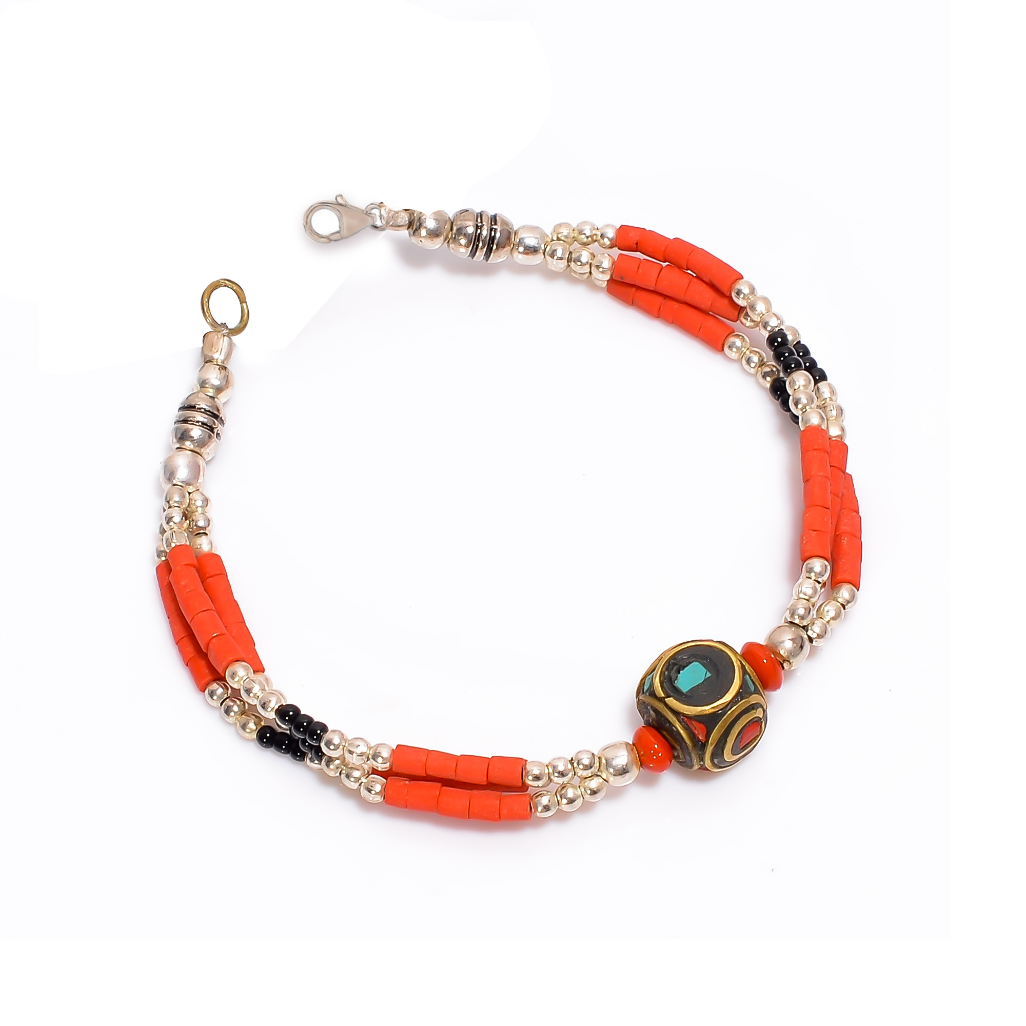 Coral Turquoise Gemstone Tibetan Silver Fashion Bracelet