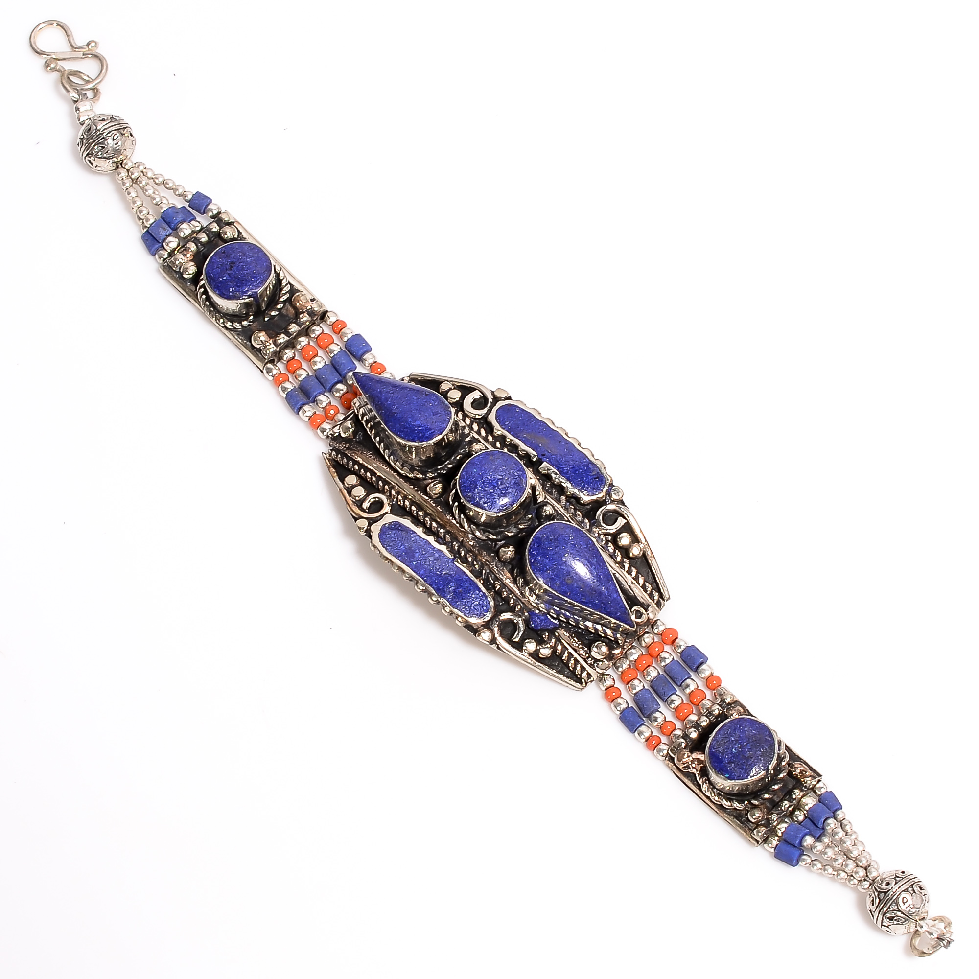 Lapis Coral Gemstone Tibetan Silver Fashion Bracelet