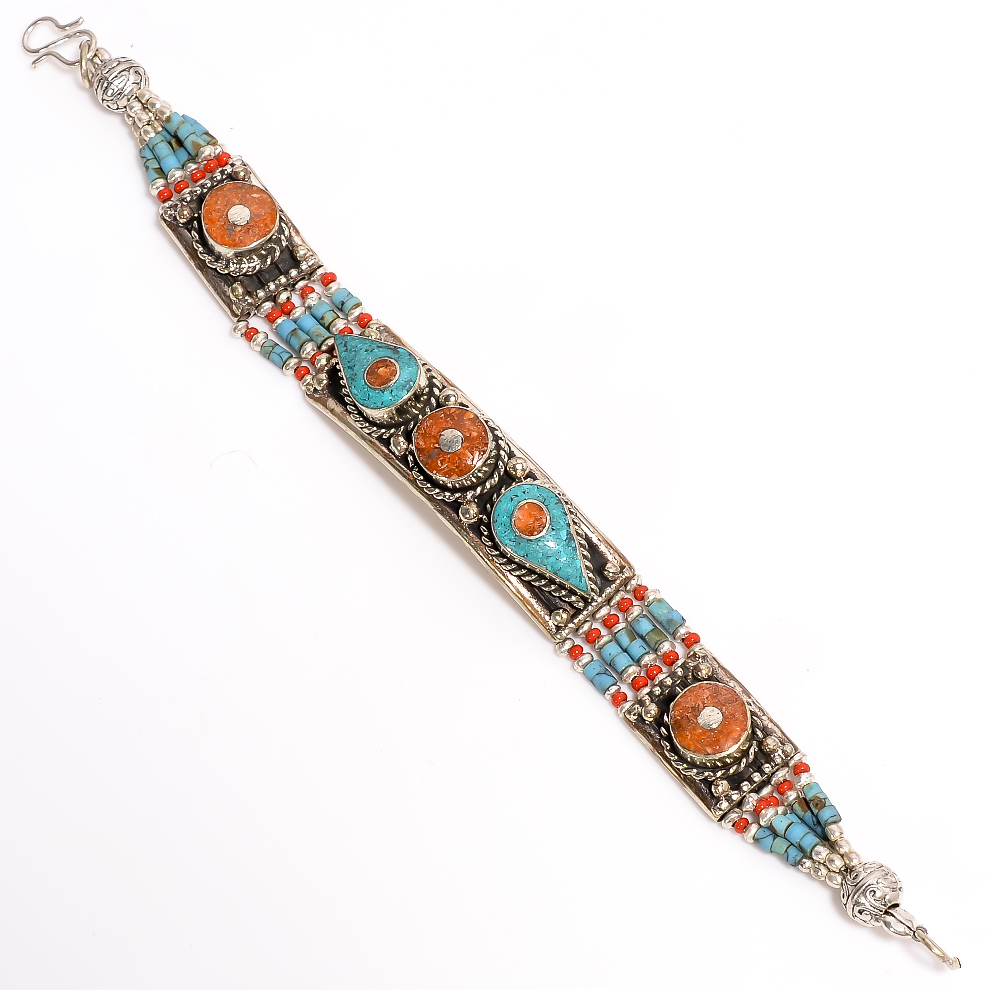 Turquoise Coral Gemstone Tibetan Silver Fashion Bracelet