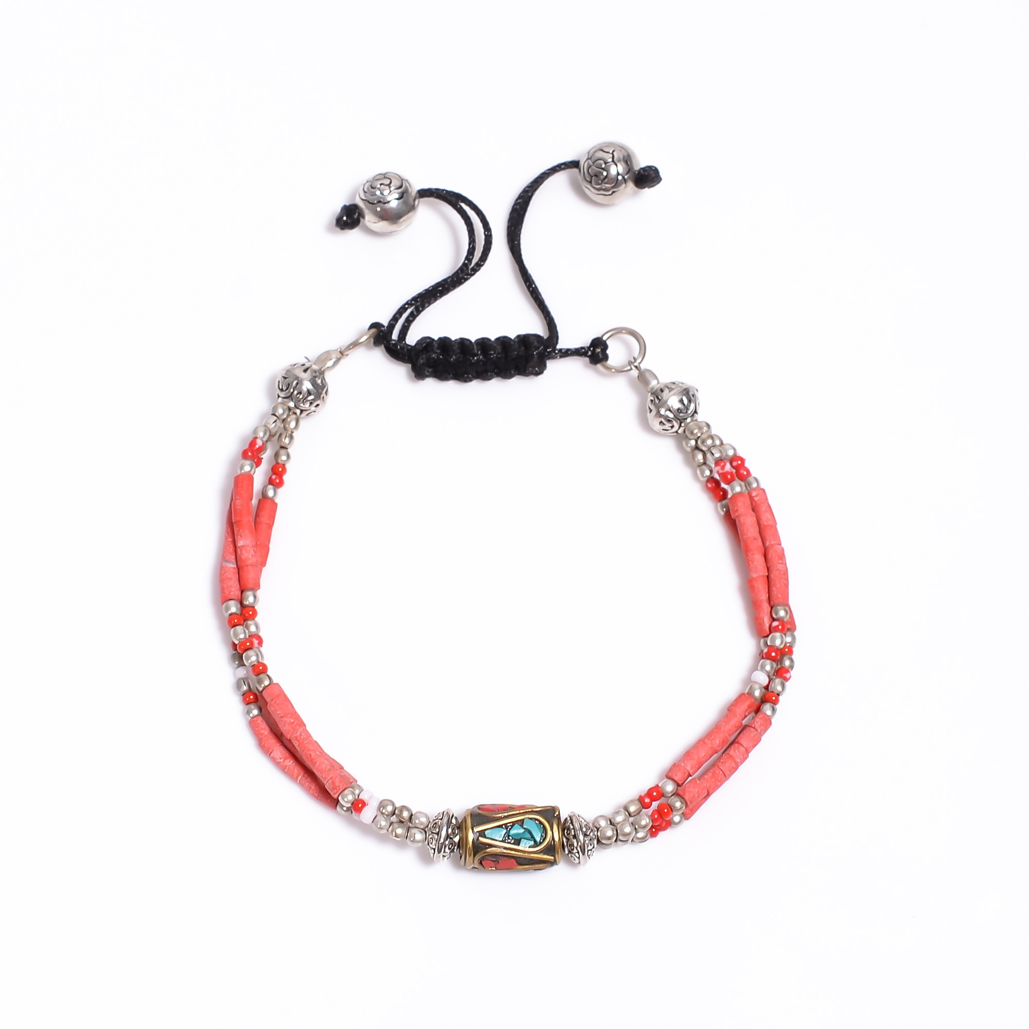 Turquoise Coral Gemstone Tibetan Silver Fashion Bracelet Adjustable