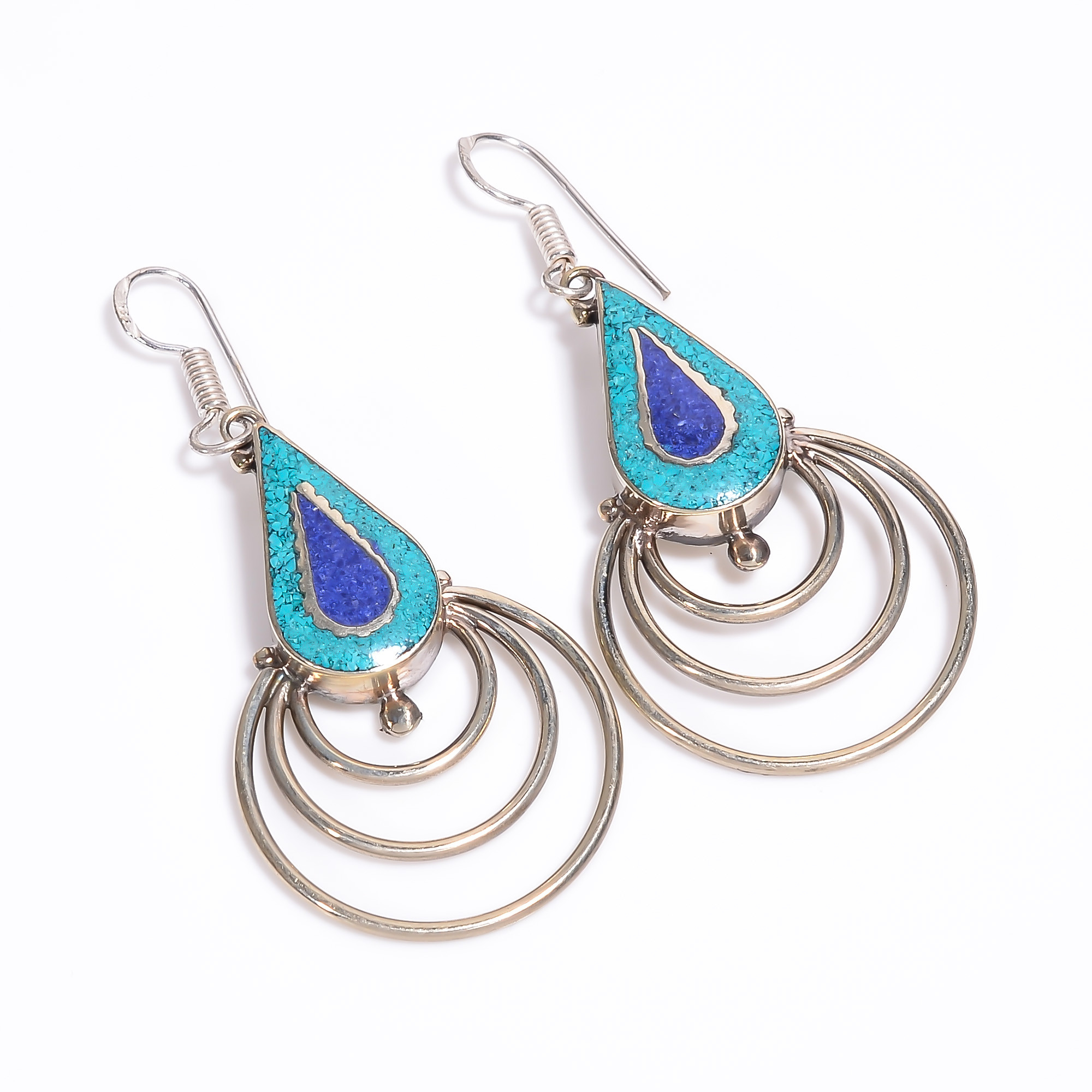 Tibetan Silver Earrings Turquoise Lapis Gemstone Fashion Earrings