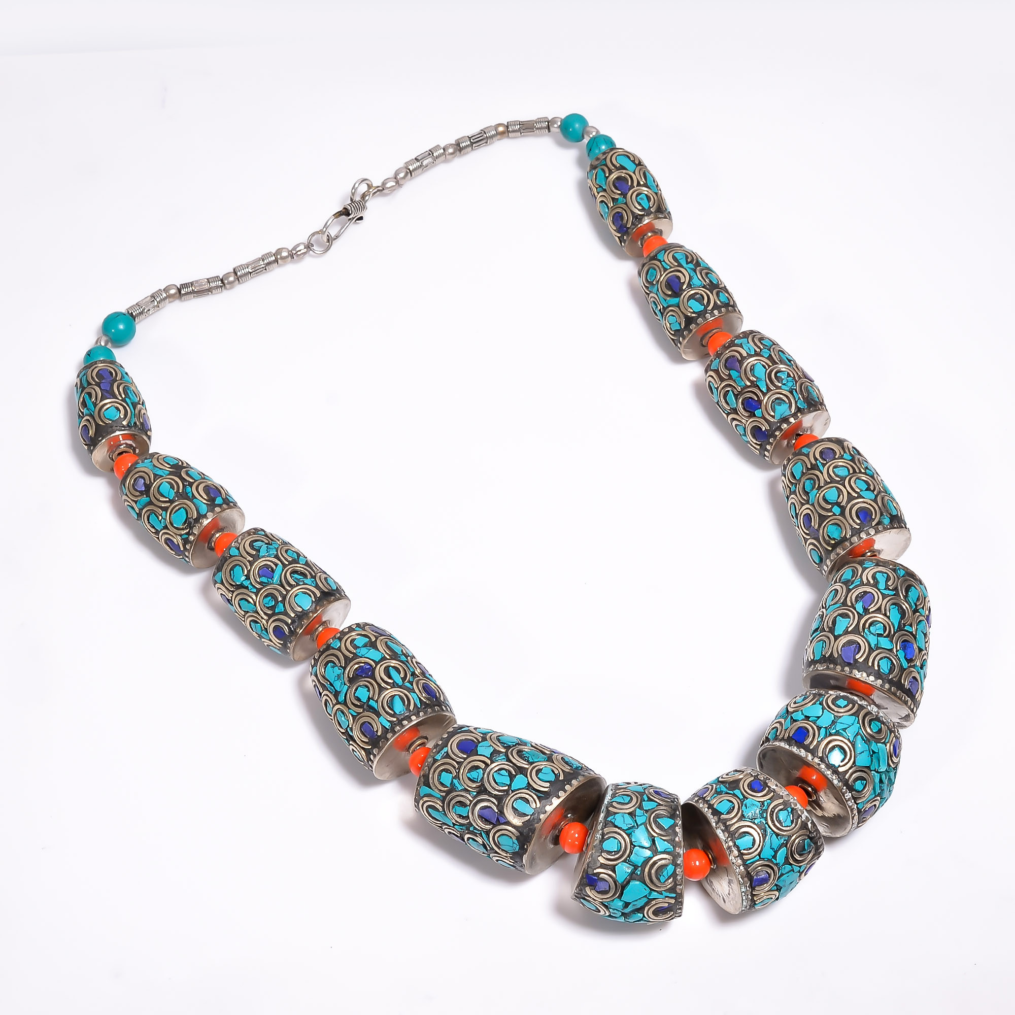 Tibetan Silver Necklace Coral Turquoise Gemstone Fashion Necklace