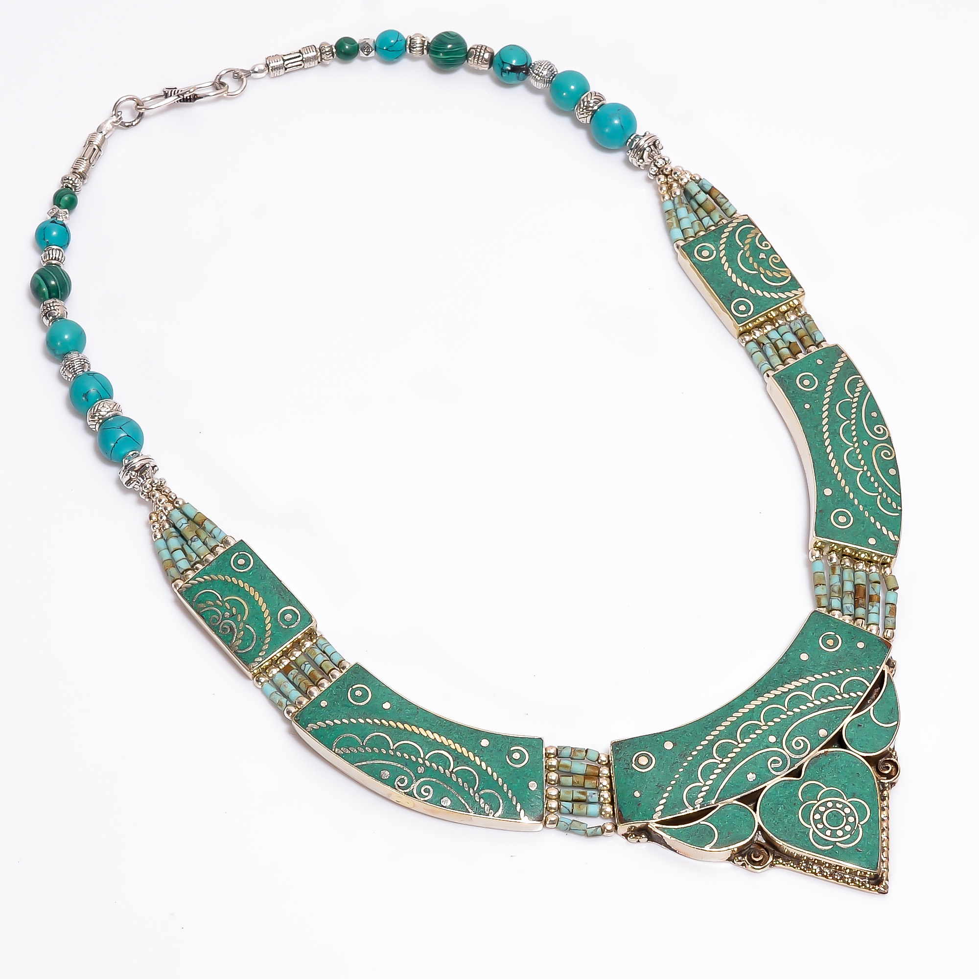 Tibetan Silver Necklace Turquoise Gemstone Fashion Necklace