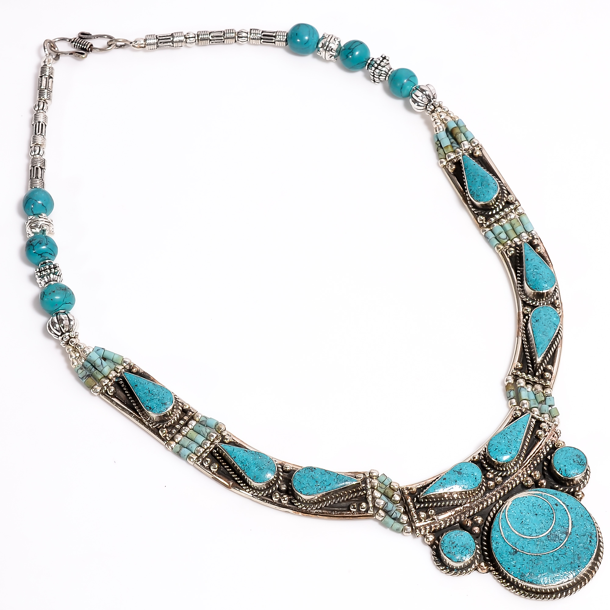 Tibetan Silver Necklace Turquoise Gemstone Fashion Necklace