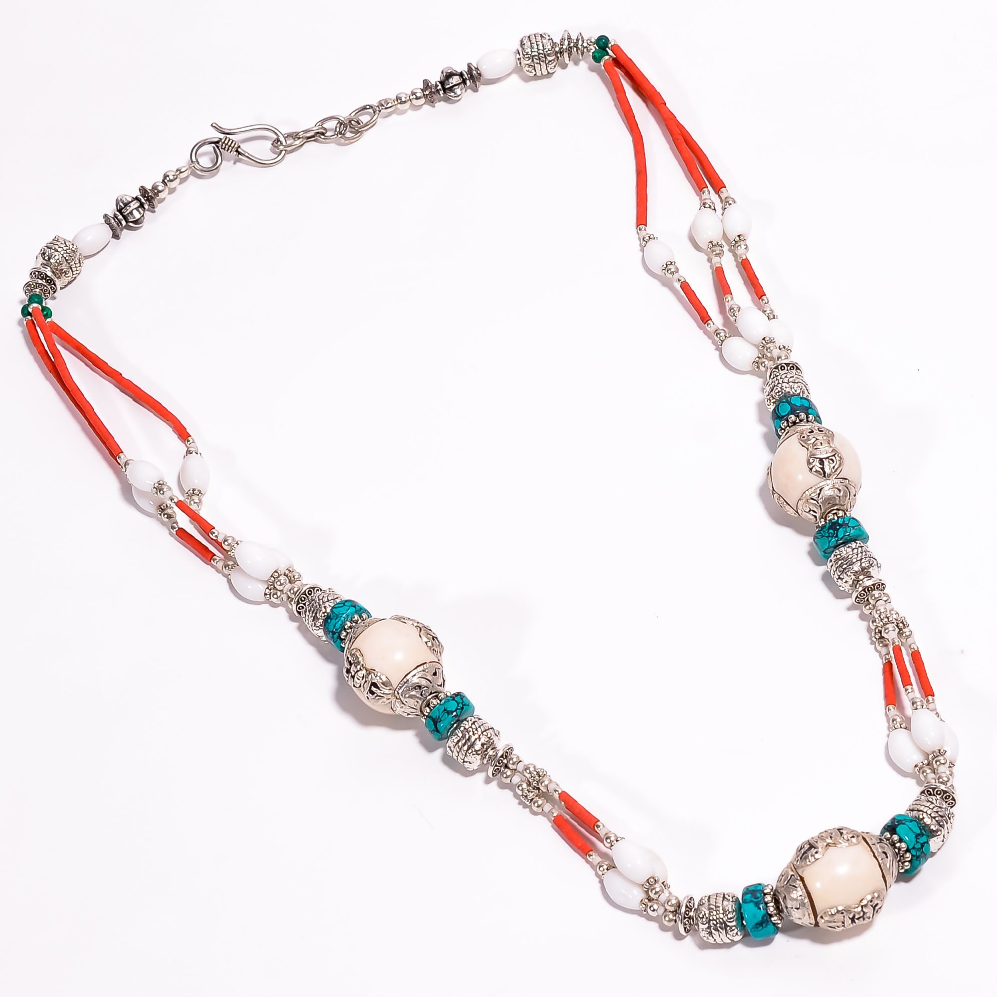 Tibetan Silver Necklace Coral Turquoise Gemstone Fashion Necklace