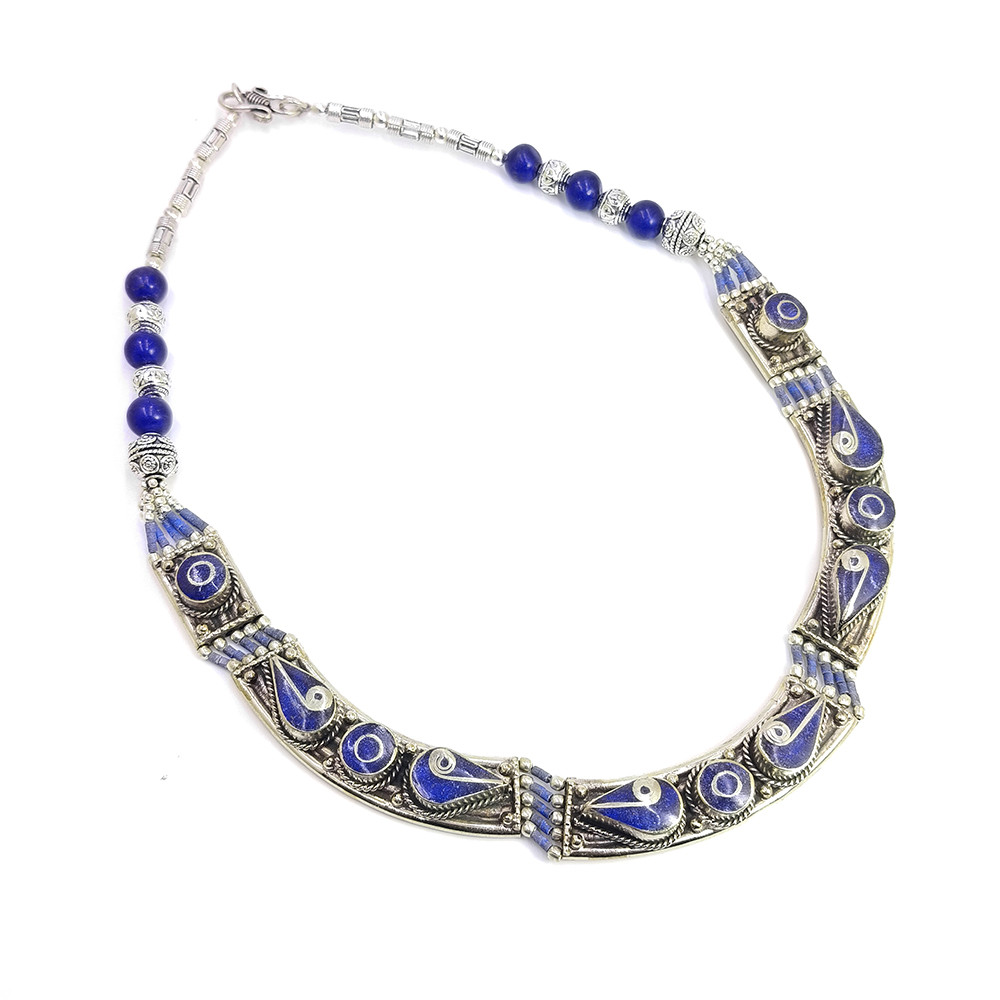 Image of Tibetan Silver Necklace Lapis Gemstone Fashion Necklace