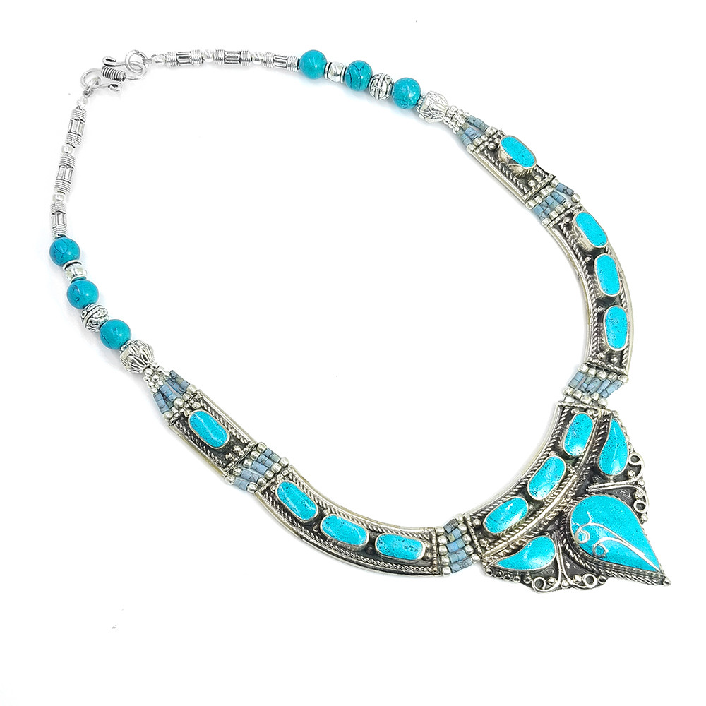 Tibetan Silver Necklace Turquoise Gemstone Fashion Necklace