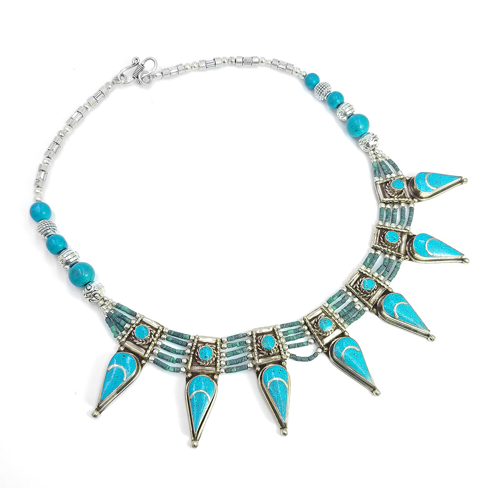 Tibetan Silver Necklace Turquoise Gemstone Fashion Necklace
