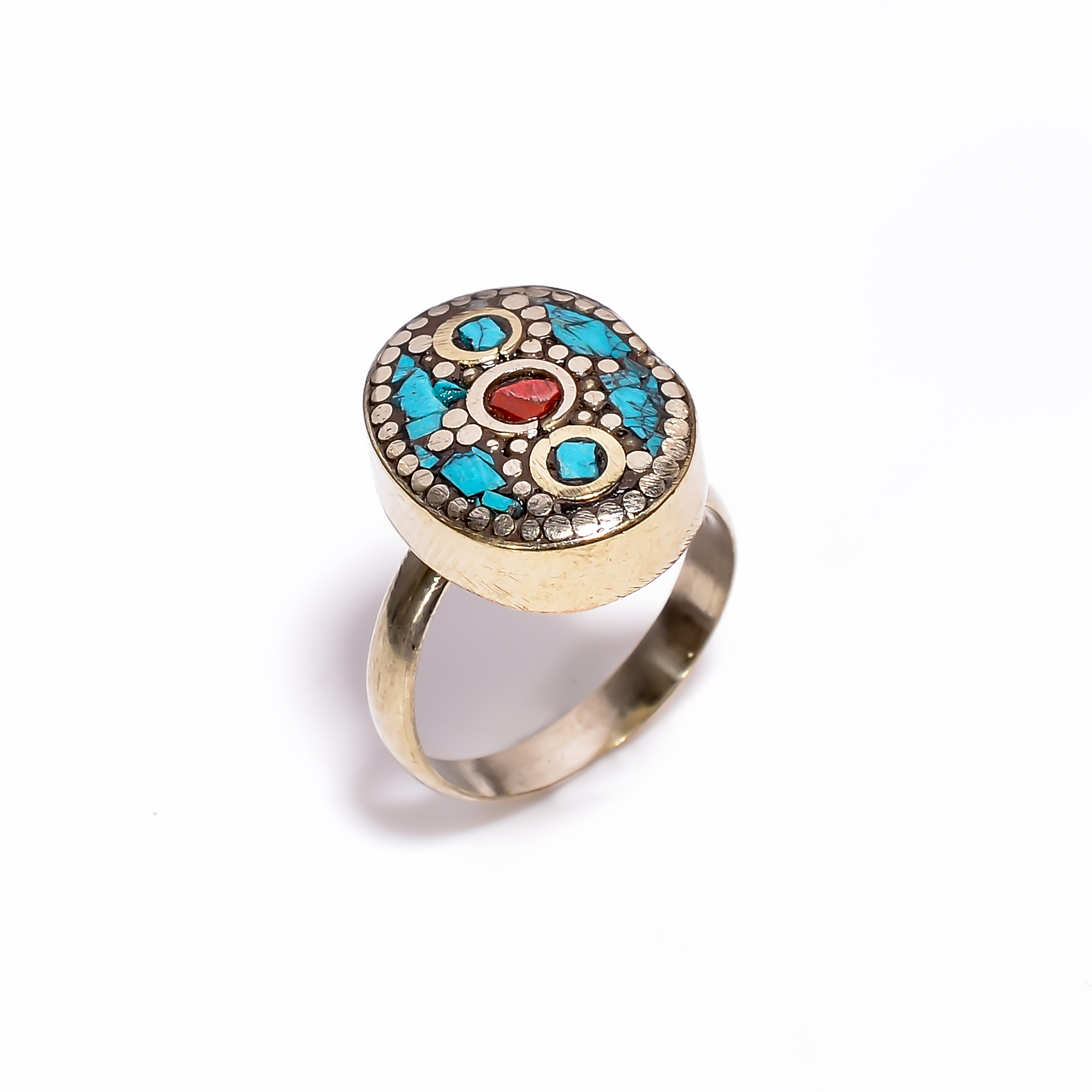 Tibetan Silver Ring Coral Turquoise Gemstone Fashion Ring