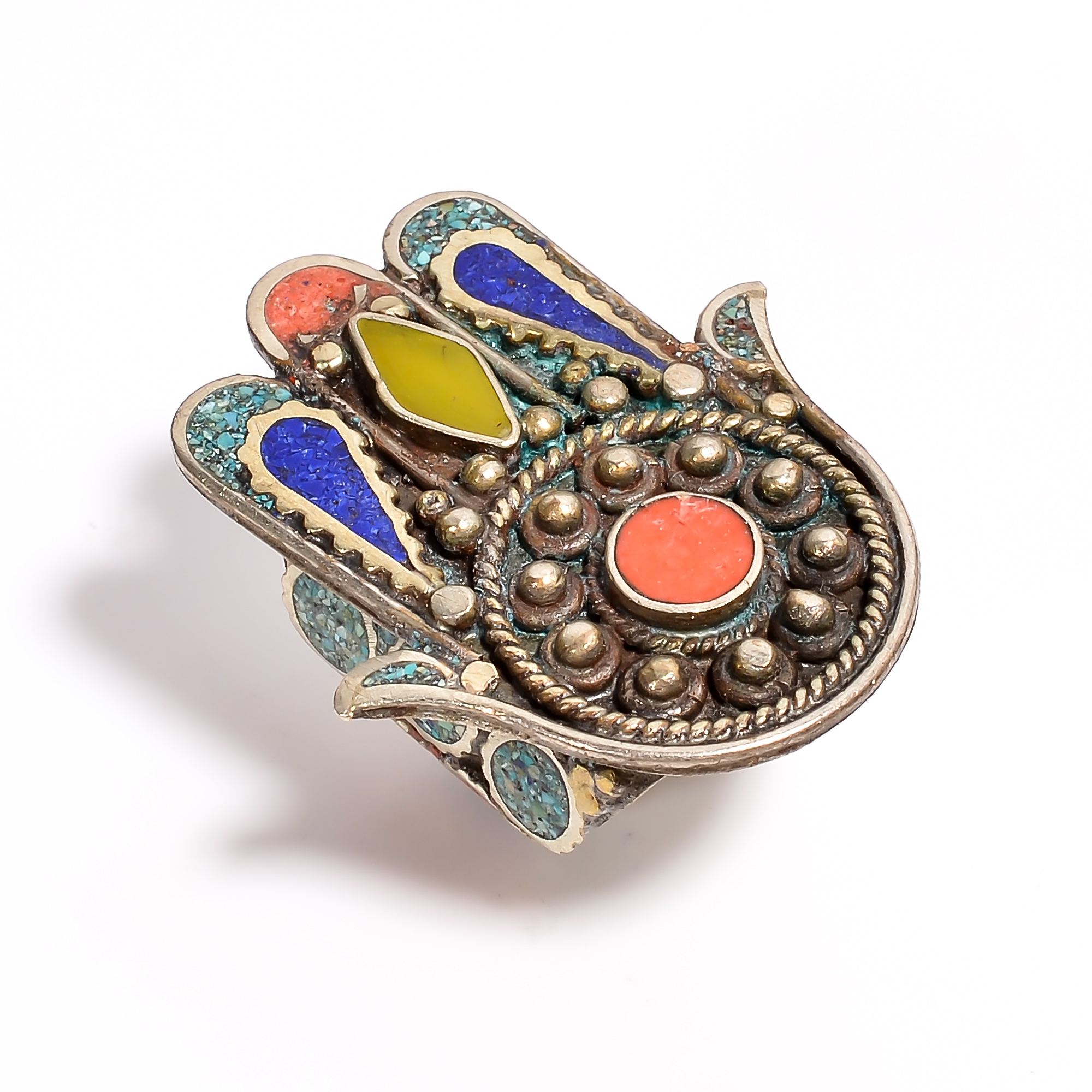 Tibetan Silver Ring Coral Turquoise Gemstone Fashion Ring Size US 8