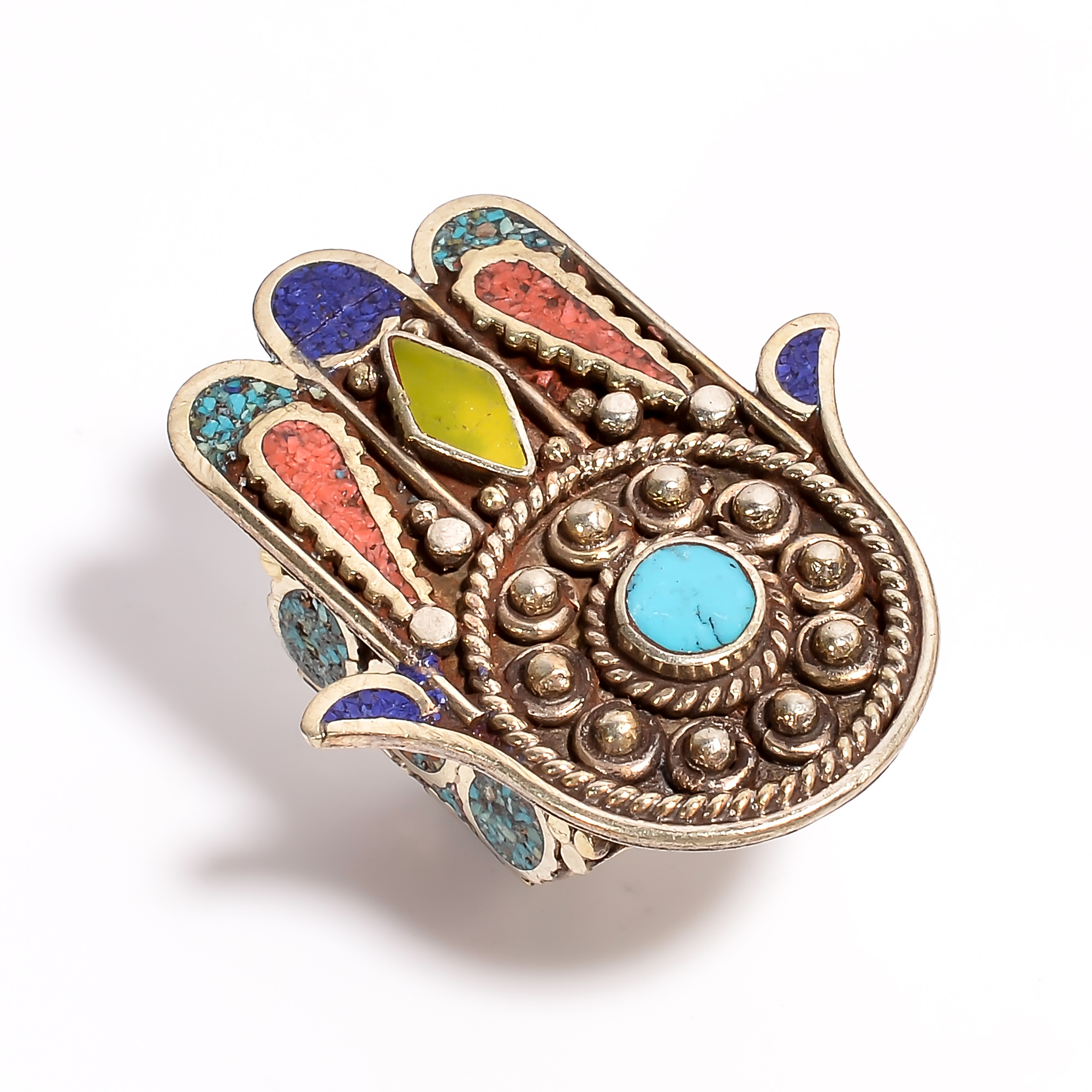 Tibetan Silver Ring Lapis Turquoise Gemstone Fashion Ring Size US 8